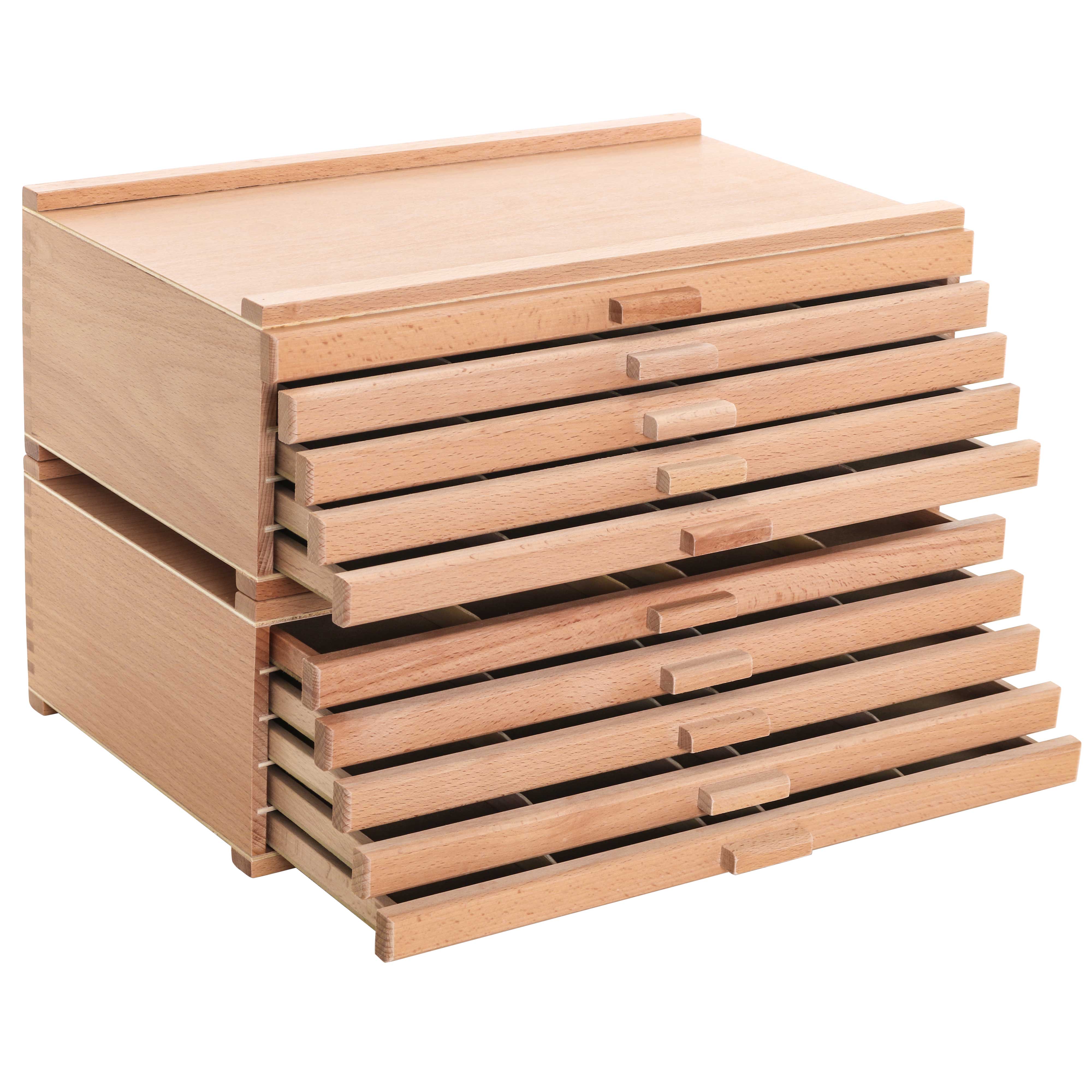 10-Drawer Stackable Wooden Art Supply Organizer - Elm Hardwood Storage Box for Pastels, Pens, Markers & Pencils - 5 Compartments per Drawer - Perfect for Artists, Students & Craft Rooms