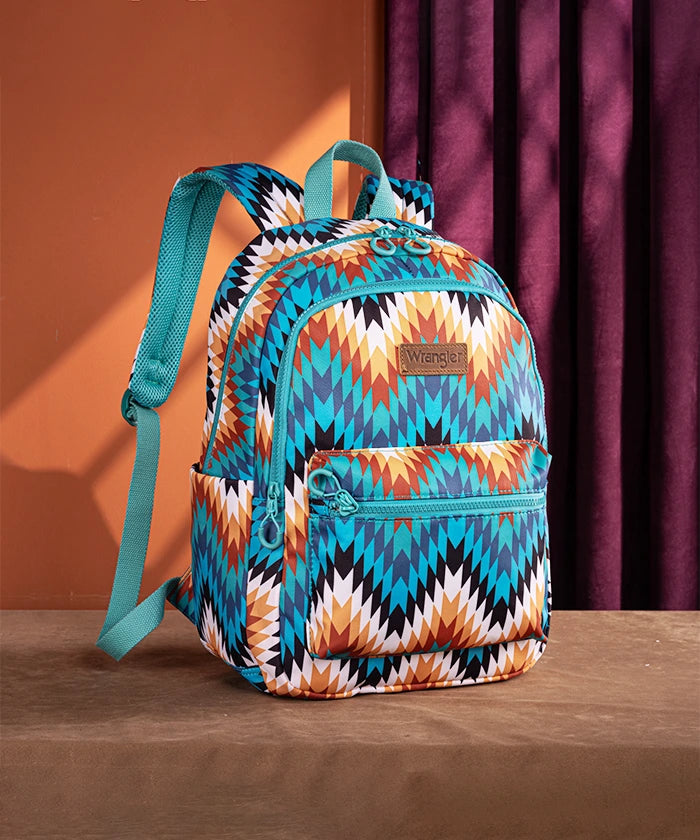 Wrangler Aztec Printed Diaper Bag Backpack - Stylish & Spacious Baby Essentials Organizer for Moms | Perfect for Travel, Daycare & Family Outings