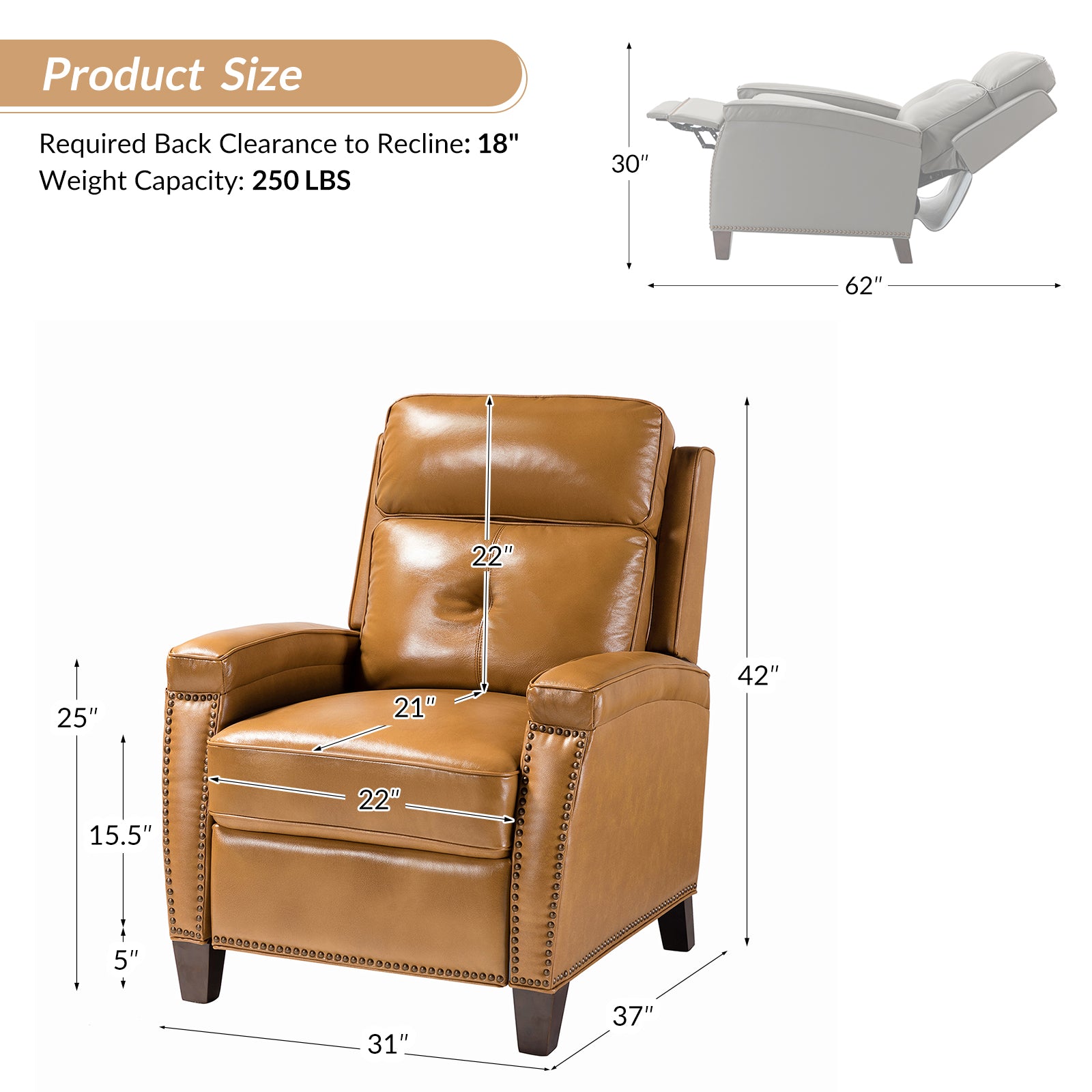 Demetria Genuine Leather Recliner Chair - Premium Brown Top Grain Leather Power Lift Recliner for Living Room, Home Theater & Office - Ergonomic Comfort with USB Charging & Cup Holders