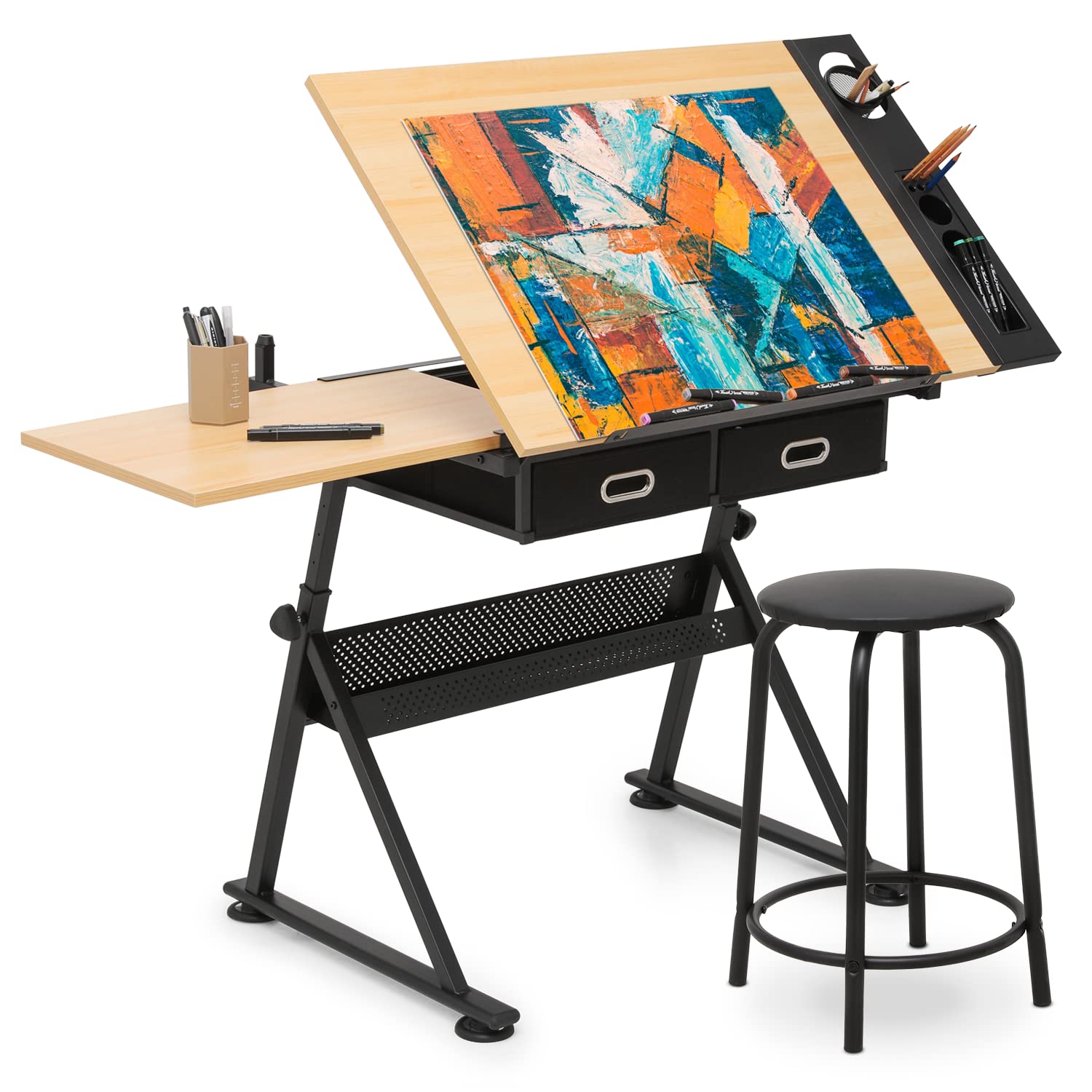 MoNiBloom Adjustable Drafting Table & Stool Set with Storage - Versatile Art Desk & Craft Center for Artists, Students & Hobbyists | Perfect for Home Studio, Office & Classroom Use