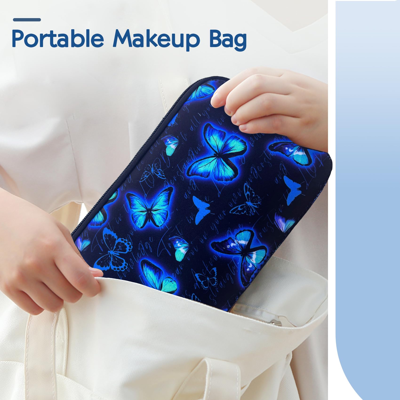 Waterproof Neoprene Makeup Bag with Butterfly Print - Cute Zippered Cosmetic Pouch for Women, Travel Toiletry Organizer - Perfect Gift for Teacher, Mom, Sister & Girlfriend - Great for Travel, Gym, Beach & Daily Use
