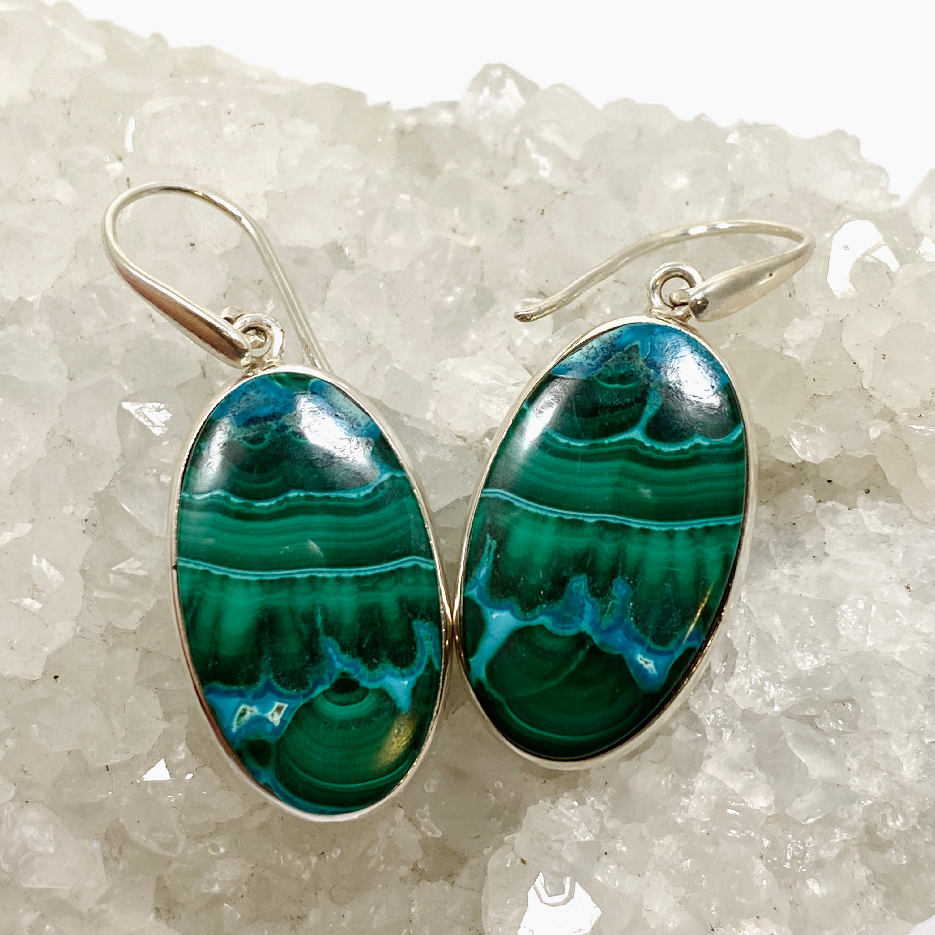 Natural Malachite and Chrysocolla Oval Cabochon Earrings - Handmade Gemstone Jewelry for Women - Perfect for Boho Style, Wedding & Special Occasions