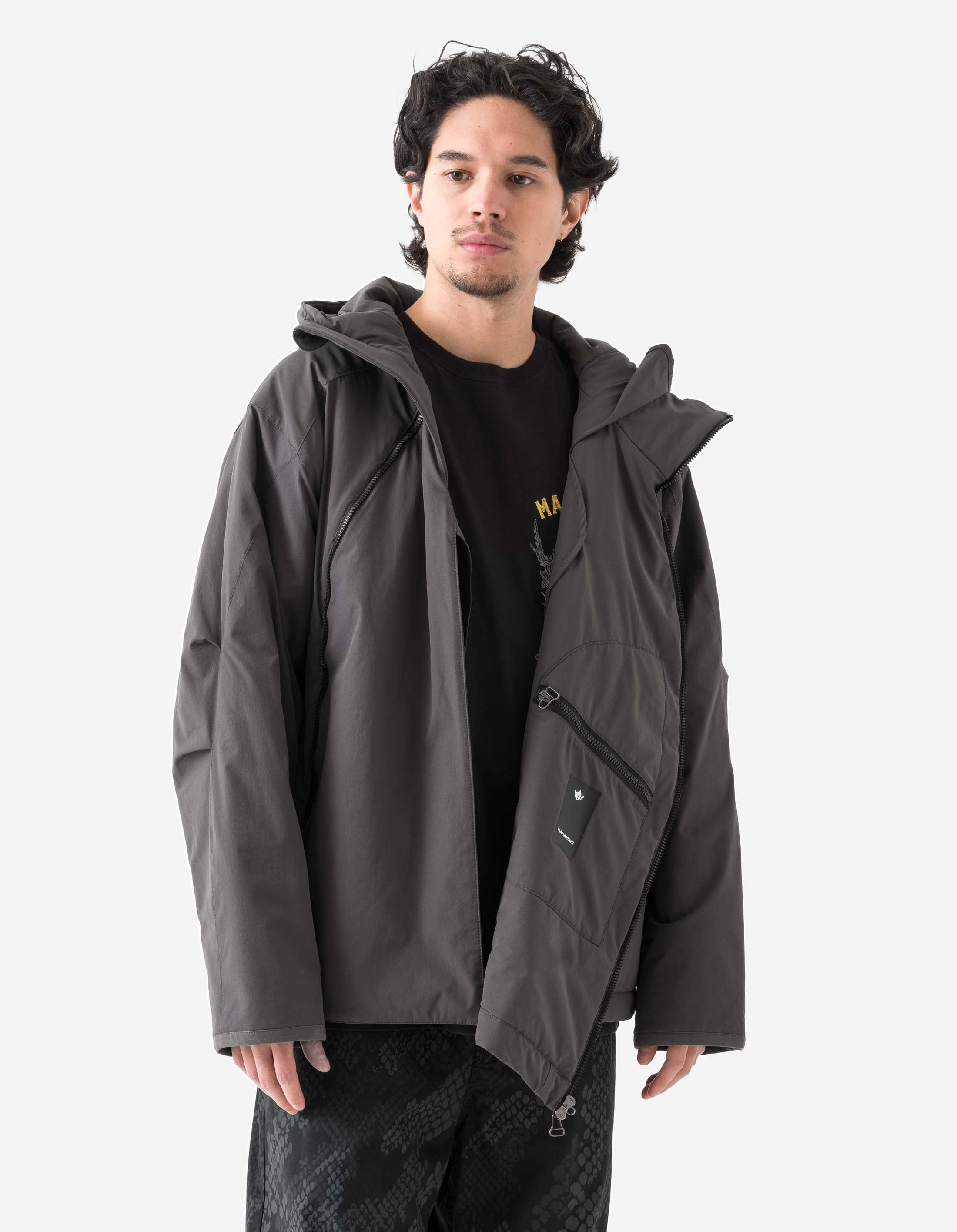 6023 Oversized Asym Padded Hoody Charcoal - Trendy Winter Jacket for Women, Streetwear Fashion Outerwear, Perfect for Cold Weather & Urban Style