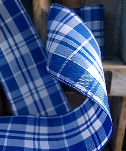 10 Yards Tartan Plaid Wired Ribbon with Metallic Accents - 1.5