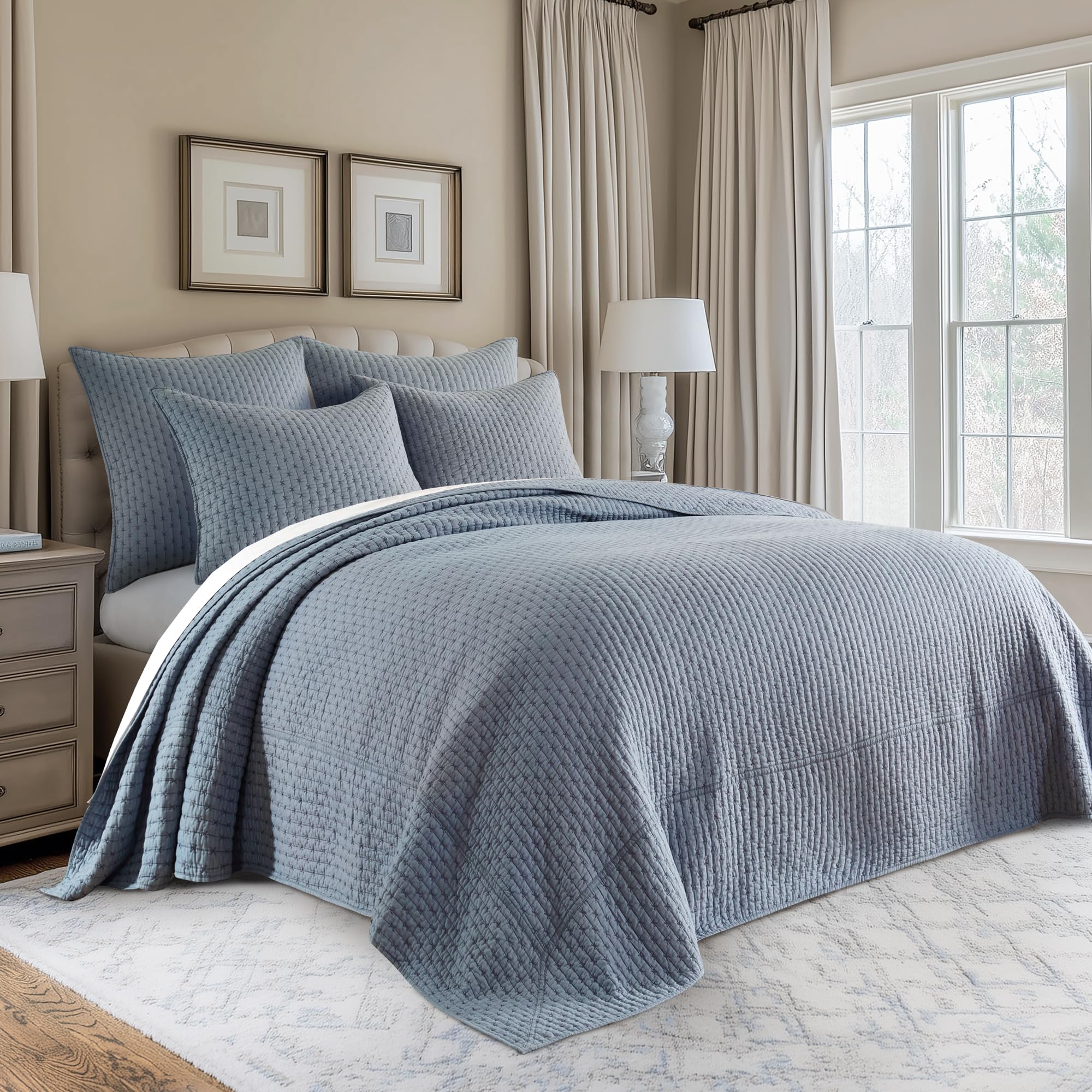 Levtex Home Cross Stitch Bedspread Set - Full Size Cotton Bedding with 2 Standard Shams (100x104in Bedspread + 20x26in Shams) - Elegant Cross Stitch Pattern for Cozy Bedroom Decor - Perfect for Guest Rooms, Master Bedrooms & Farmhouse Style Homes