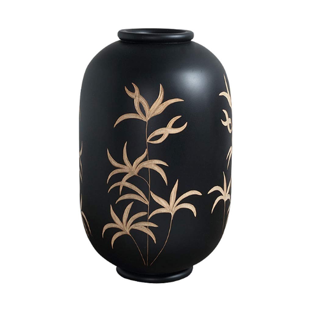 Solid Wood Flower Vase - Handcrafted Wooden Vase for Home Decor, Dried Flower Arrangement, Living Room & Dining Room Centerpiece | Wood Carving Design, Black Floral Vase | Perfect for Farmhouse, Boho & Modern Interior Decorating