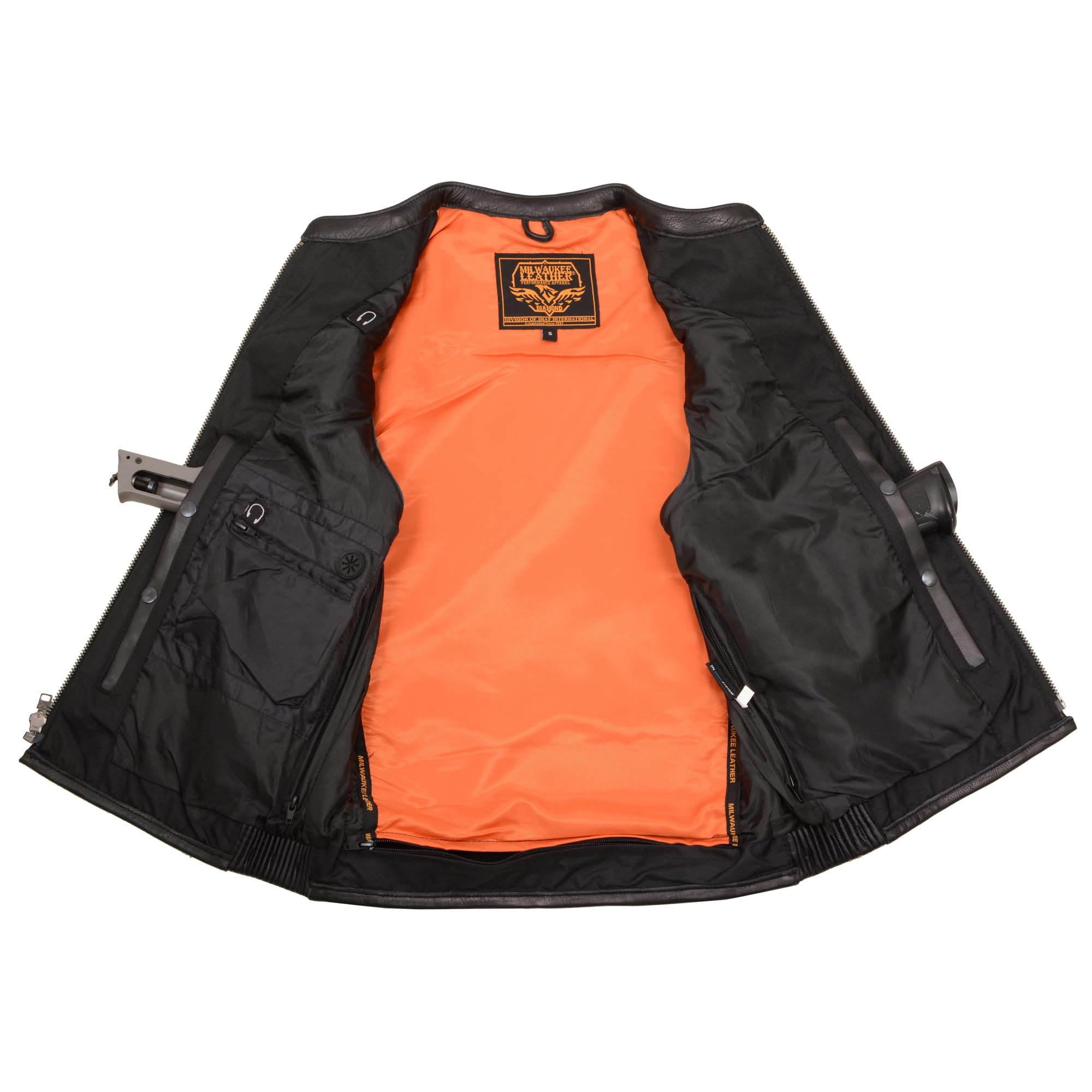 Milwaukee Leather Men's Cool-Tec Black Leather Vest with Zipper Front & Side Stretch Panels - MLM3502 - Perfect for Motorcycle Riding, Outdoor Adventures & Casual Wear