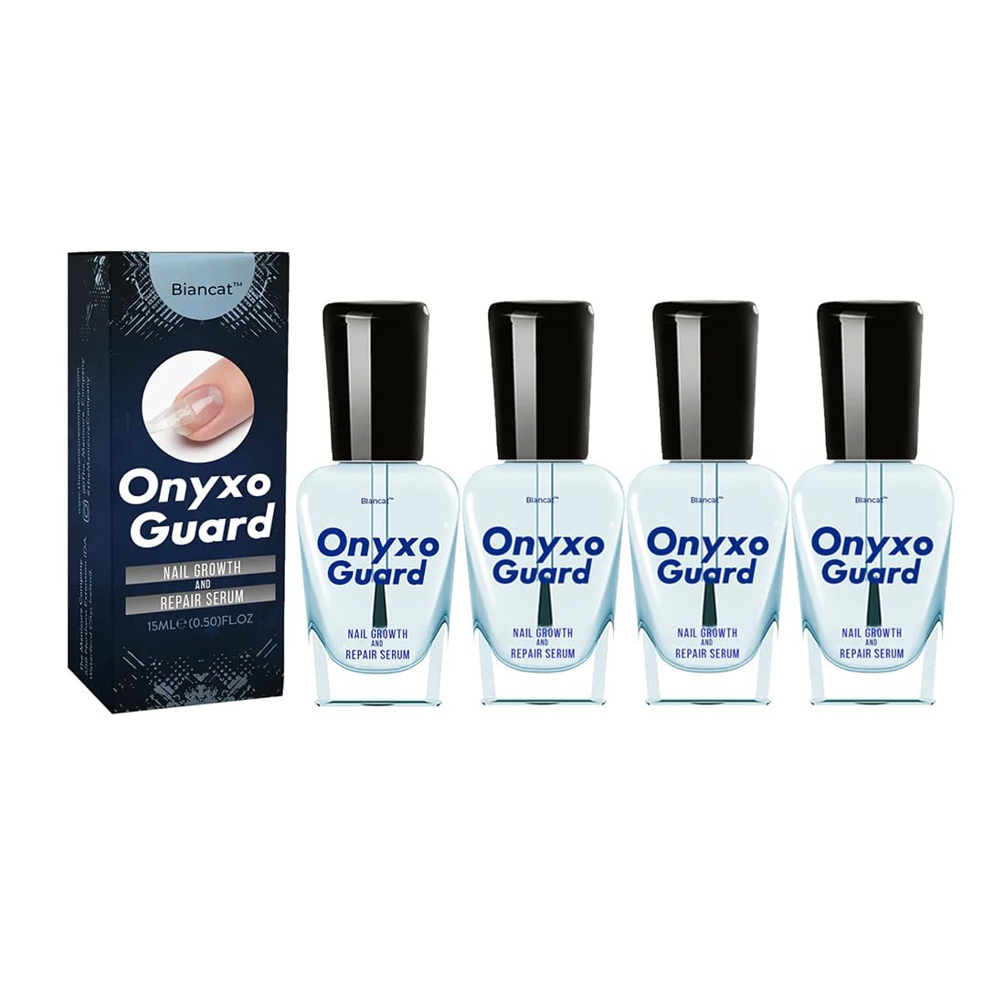 OnyxoGuard Nail Growth & Repair Serum - Strengthener for Thin, Brittle & Damaged Nails - Clear Base Coat Treatment with Fast Results (2 Pack) - Perfect for Weak Nails & Professional Manicures