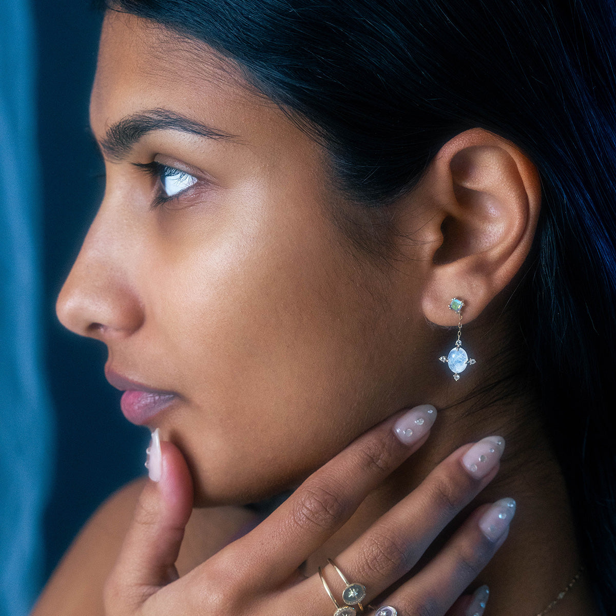 Solid Gold Crystal Ball Moonstone Drop Earrings – Elegant Dangle Jewelry for Women | Perfect for Weddings, Parties & Special Occasions