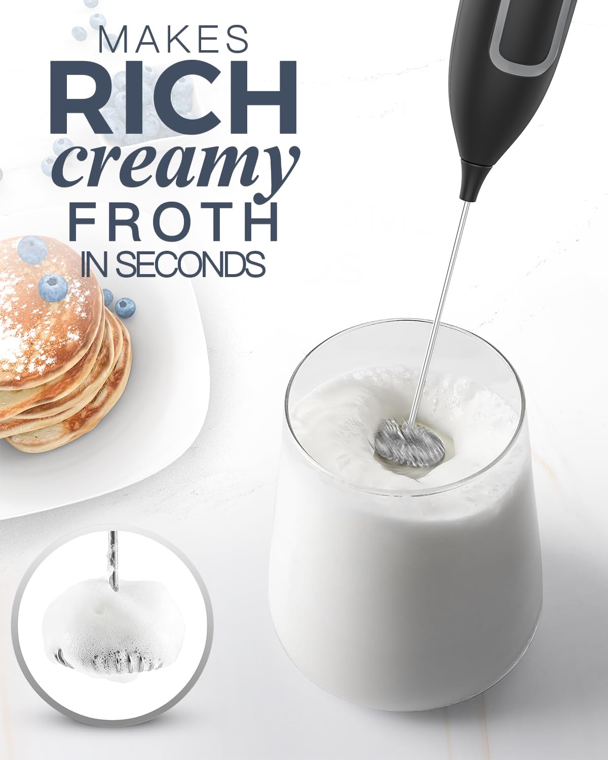 Premium Handheld Milk Frother - Electric Foam Maker with Stainless Steel Whisk for Coffee, Matcha, Lattes & Cappuccino | Battery Powered Drink Mixer | Perfect for Home, Office & Coffee Shops