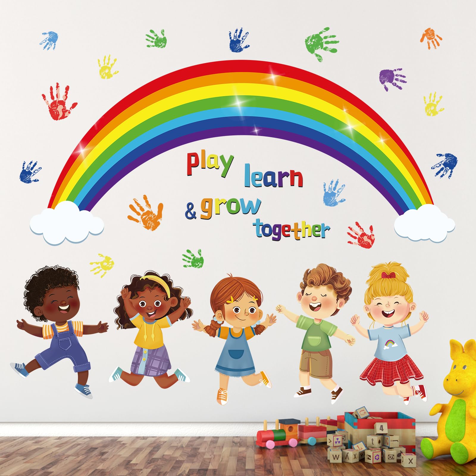 Wondever Kids Inspirational Quotes Wall Decals - Rainbow Handprint Diversity & Equality Stickers | Peel & Stick Wall Art for Classroom, Daycare & Nursery Decor | Motivational Room Decor for Children's Bedrooms & Play Areas