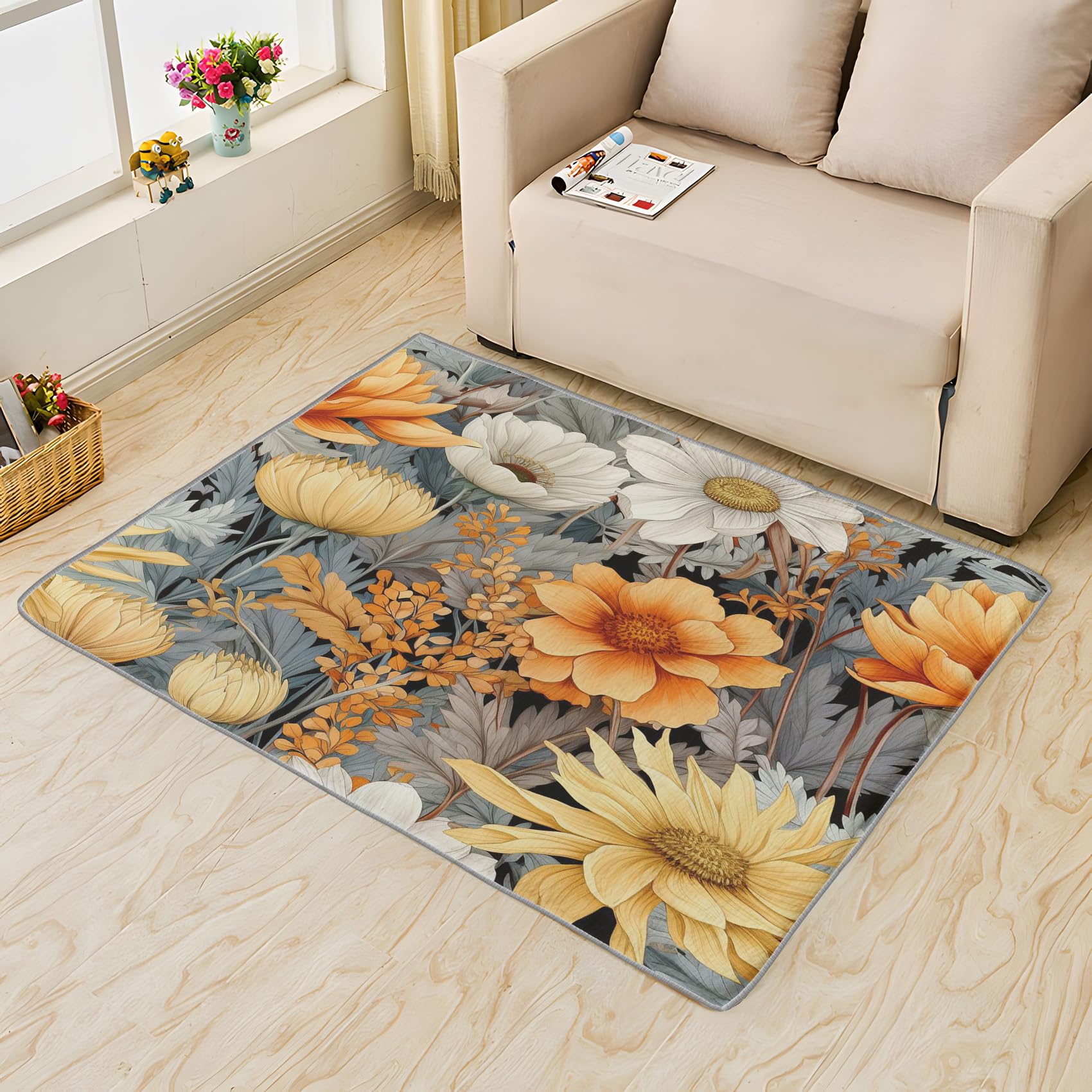 5x7 Floral Area Rug - Wildflower Botanical Carpet for Nursery, Girls Room | Soft Spring Decor Rug for Bedroom, Living Room & Playroom