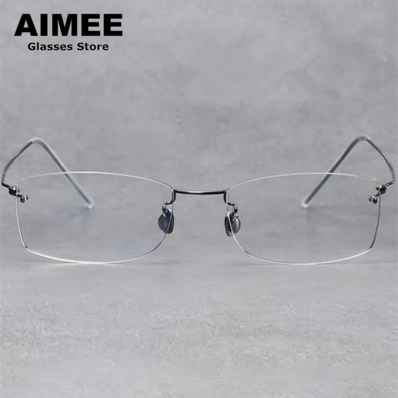 Unisex Rimless Rectangle Titanium Eyeglasses Frame 4214 - Lightweight & Durable for Work, Reading & Everyday Wear