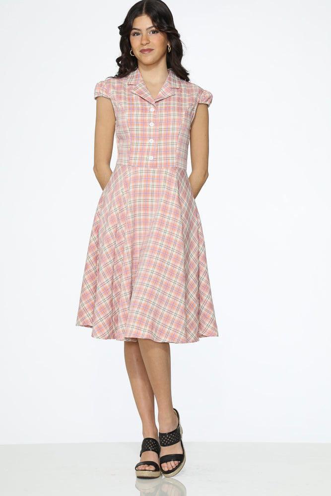 Stylish Pink Plaid Swing Dress for Women - Flowy A-Line Floral Print Summer Dress - Perfect for Parties, Dates & Casual Outings