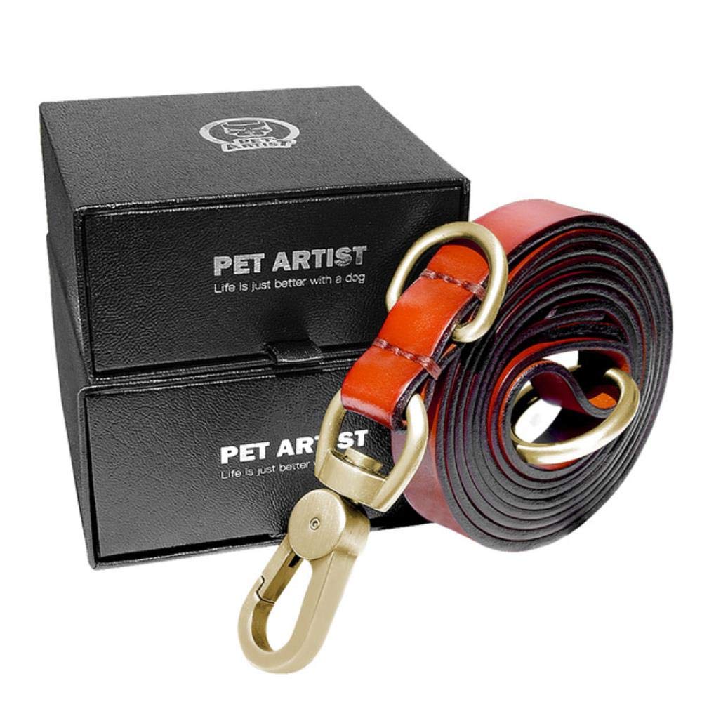 Premium Genuine Leather Dog Leash for Medium & Large Dogs - Heavy Duty Walking & Running Lead with Comfortable Padded Handle - Perfect for Outdoor Adventures, Jogging, and Daily Walks (Brown)