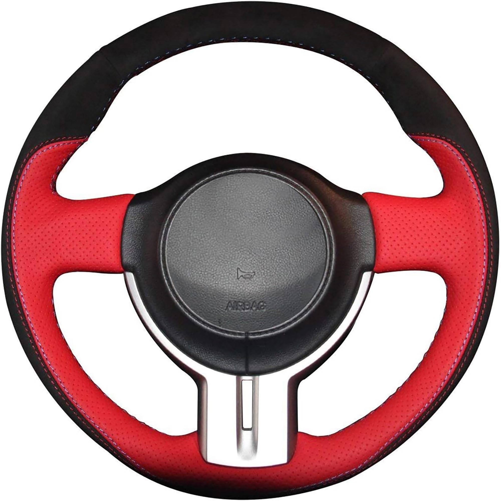 Premium Black Suede & Red Genuine Leather Steering Wheel Cover for 2013-2016 Scion FR-S, Subaru BRZ, Toyota 86 - Custom Fit, Anti-Slip Grip, Enhanced Driving Comfort for Sports Cars