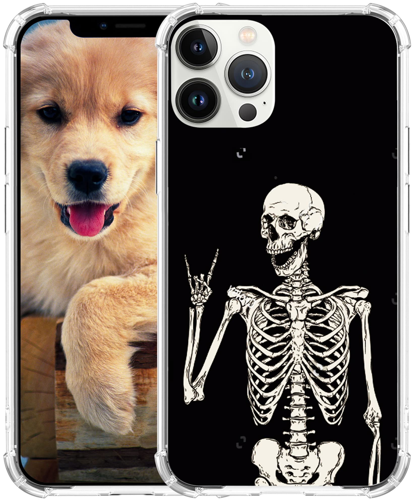 Skull Design Soft TPU Case for iPhone 13 Pro Max - Heavy Duty Protection, Wireless Charging Compatible, Rock & Roll Skeleton Print - Perfect for Concerts, Halloween & Punk Fashion Lovers
