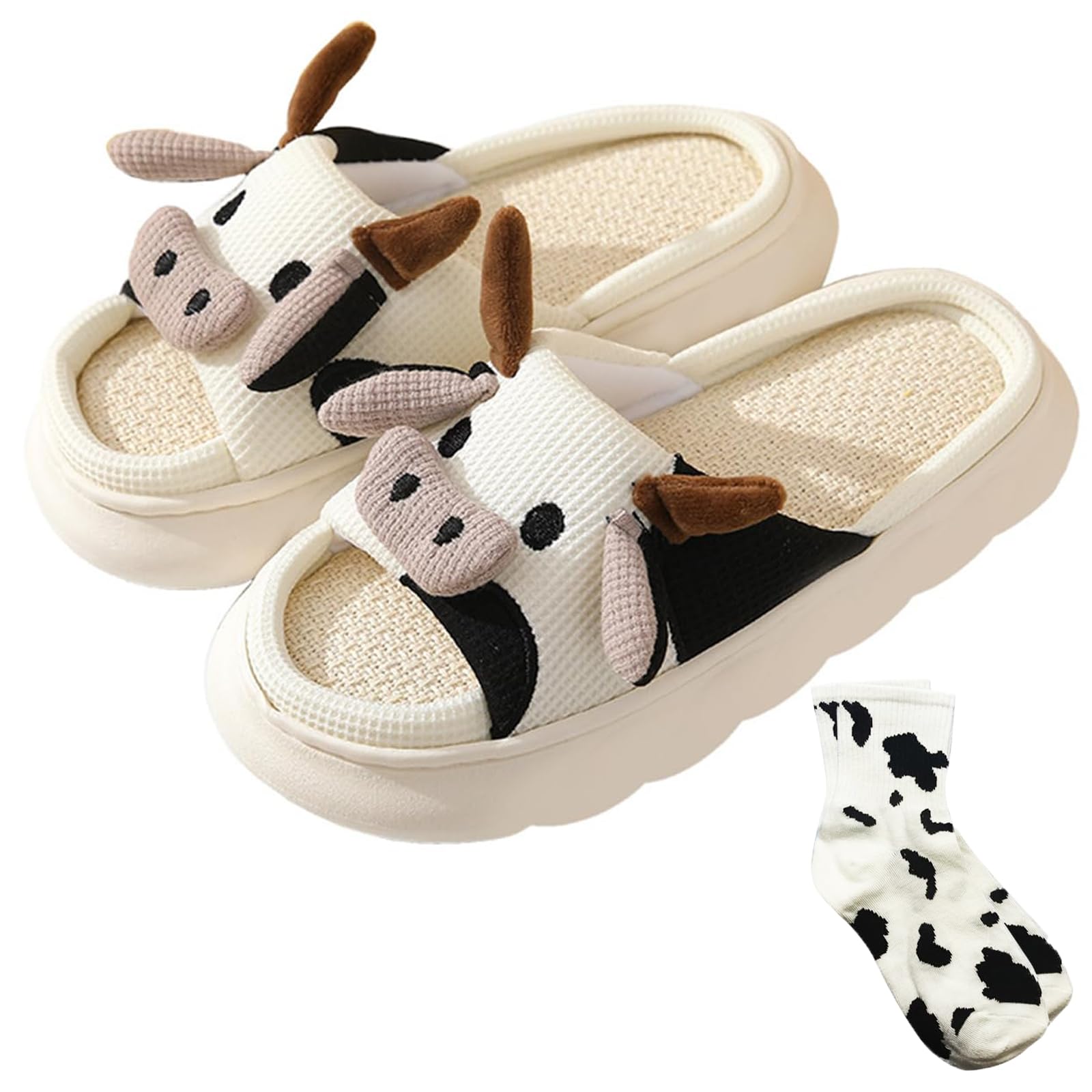 Fuzzy Cow Slippers for Women & Men - Warm Cozy Animal House Shoes with Cute Cartoon Design | Soft Fluffy Kawaii Slides for Indoor/Outdoor Use | Perfect Gift for Christmas, Lounge Wear & Cozy Home Relaxation