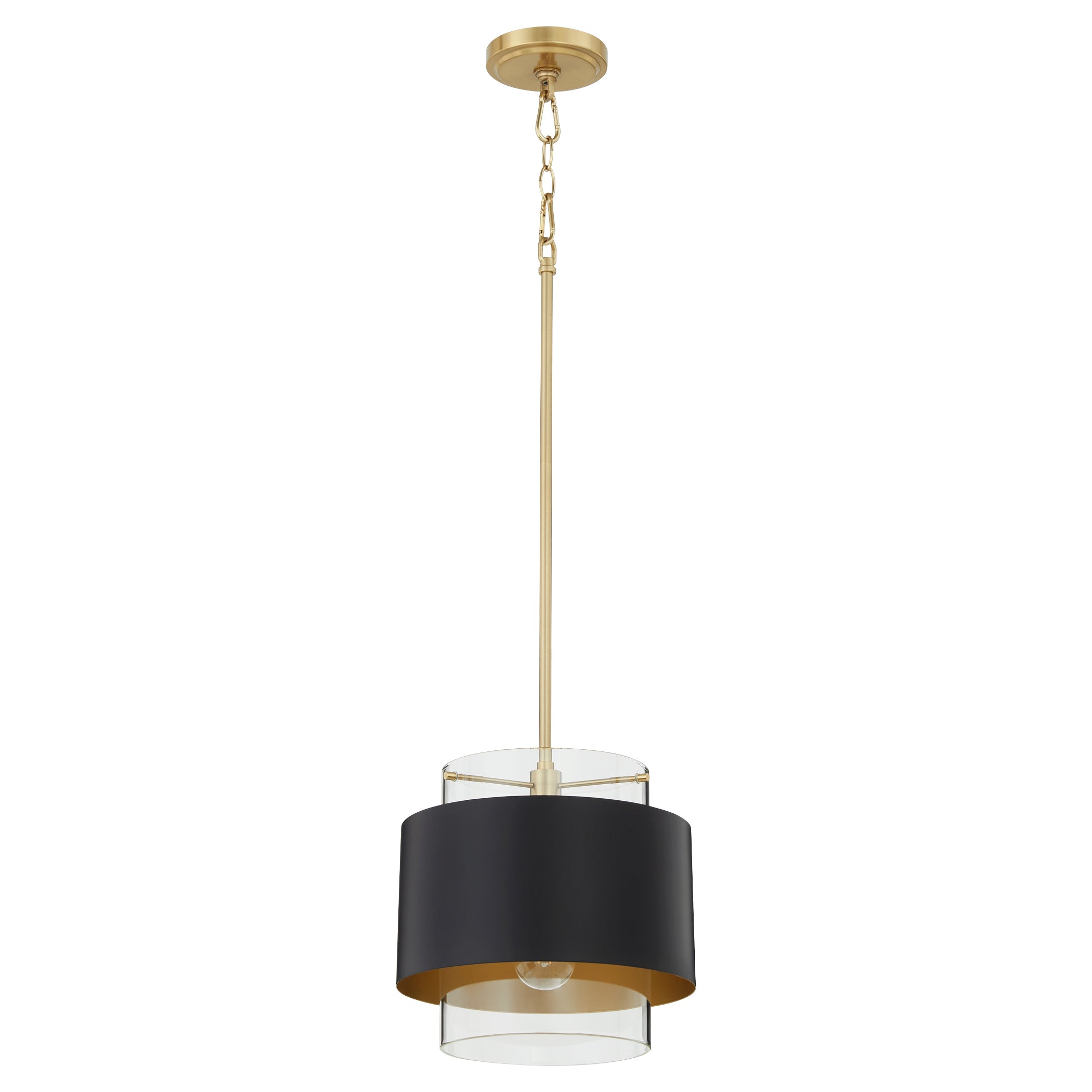 1 Light Pendant Lighting Fixture in Matte Black & Aged Brass - Modern Ceiling Light for Dining Room, Kitchen Island or Bedroom