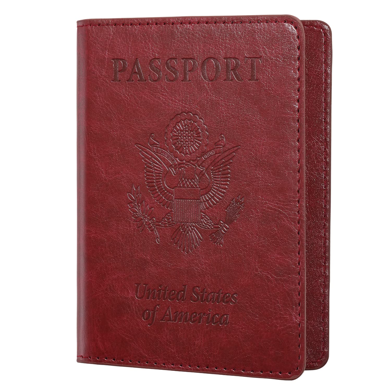 PU Leather Passport & Vaccine Card Holder - Slim Travel Wallet with CDC Vaccination Card Slot for Women & Men (Red Wine) | Perfect for International Trips, Airplane Travel & Document Organization