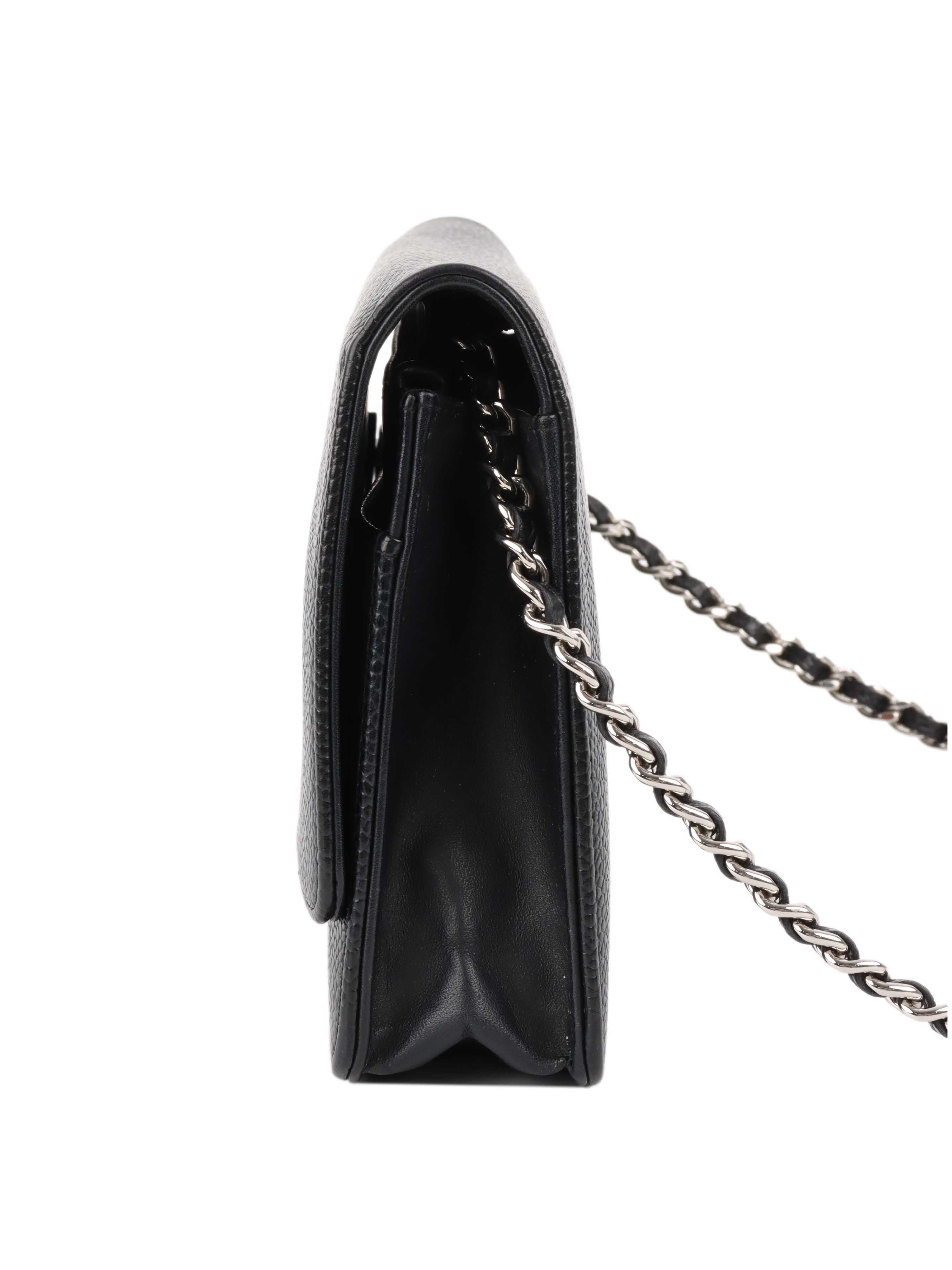 Chanel Black Caviar Leather Wallet on Chain Crossbody Bag for Women - Perfect for Evening Events, Parties & Daily Use