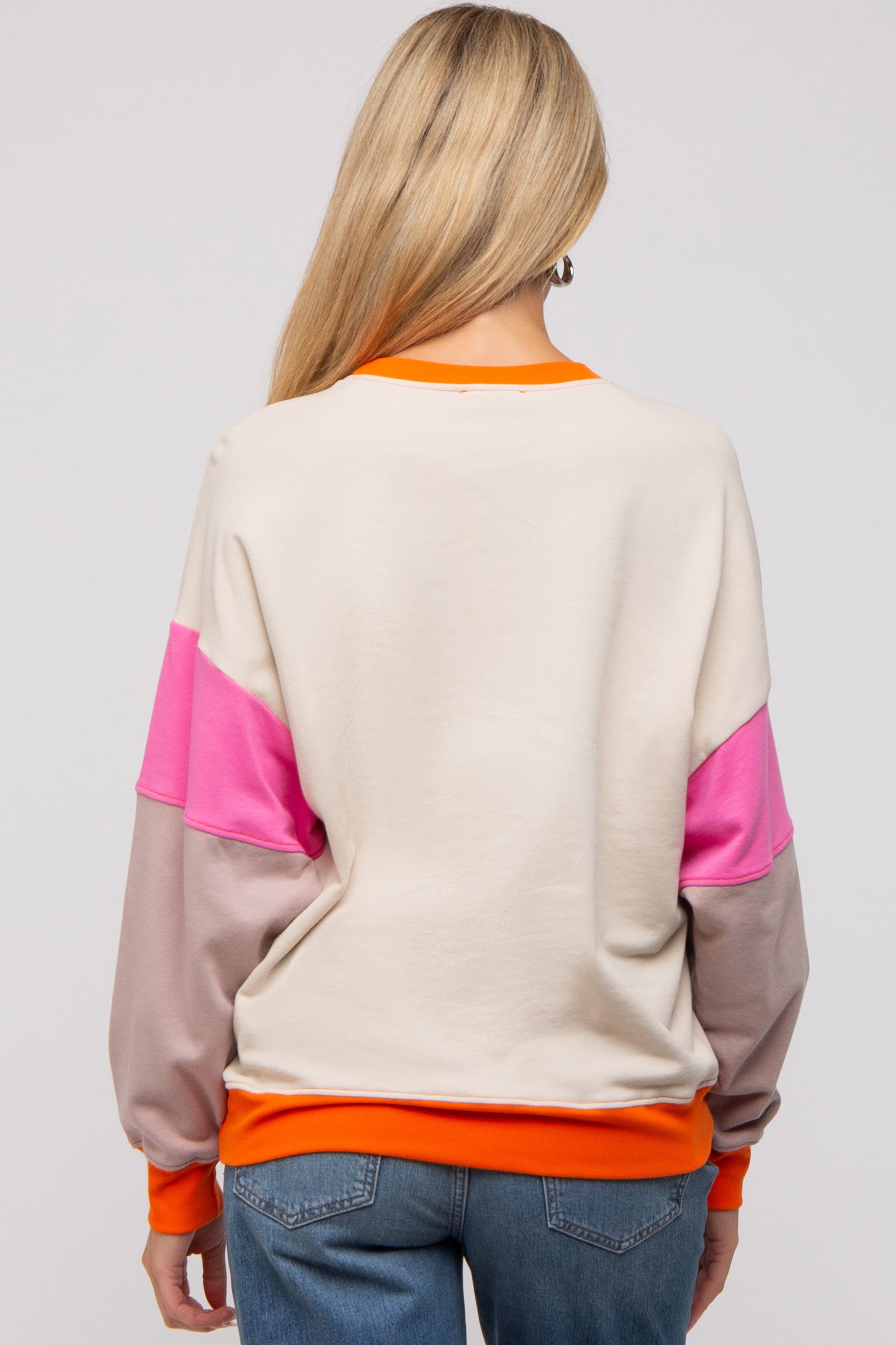 Beige Color Block Maternity Sweatshirt - Comfortable Pregnancy Hoodie for Women | Perfect for Casual Wear, Baby Showers & Maternity Photos