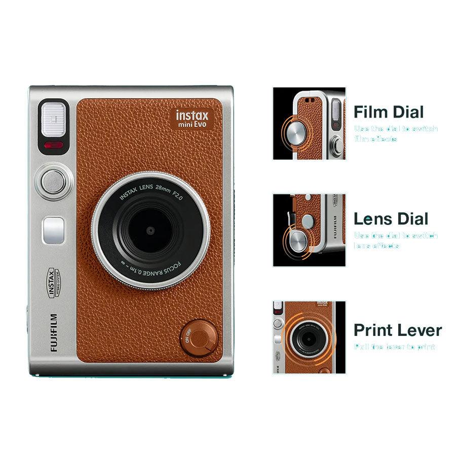 FUJIFILM Instax Mini Evo Instant Hybrid Camera - Brown | Compact Digital & Analog Film Camera for Travel, Parties & Memory Keeping