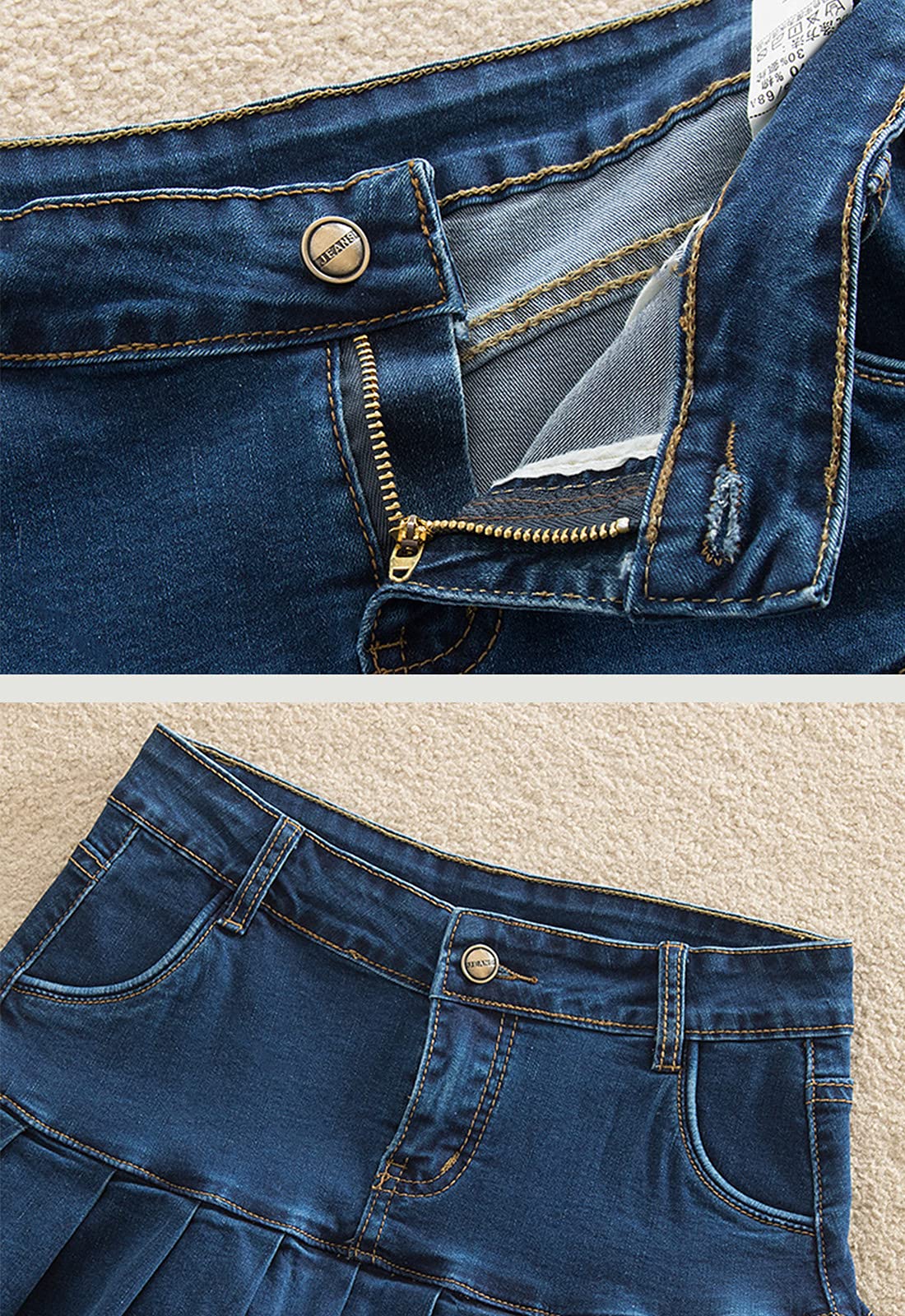 Flygo Women's High Waist Flared Pleated Denim Mini Skirt - A-Line Casual Jean Skirt for Spring Summer Outfits, Date Night & Street Style Fashion