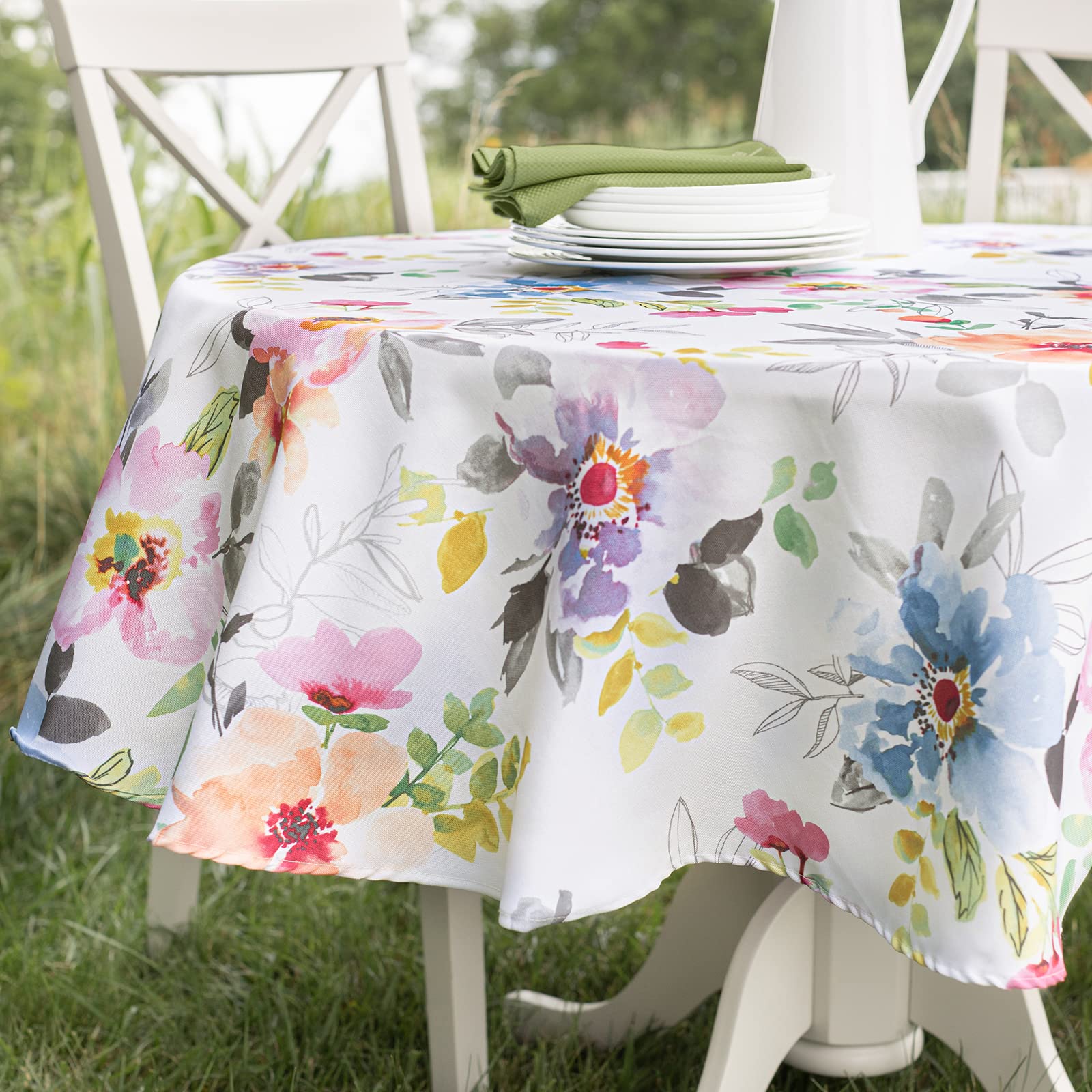 Benson Mills Spillproof Heavyweight Tablecloth - Durable Indoor/Outdoor Washable Fabric for Round Tables (70