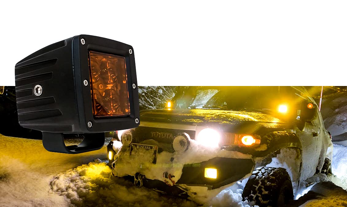 OZ-USA® 4D POD Spot Beam Amber Lens High-Intensity LED Yellow Lights - Fog, Dust & Snow Offroad Lights for ATV, Truck & Motorcycle - Perfect for Offroad Racing & Adventure Driving