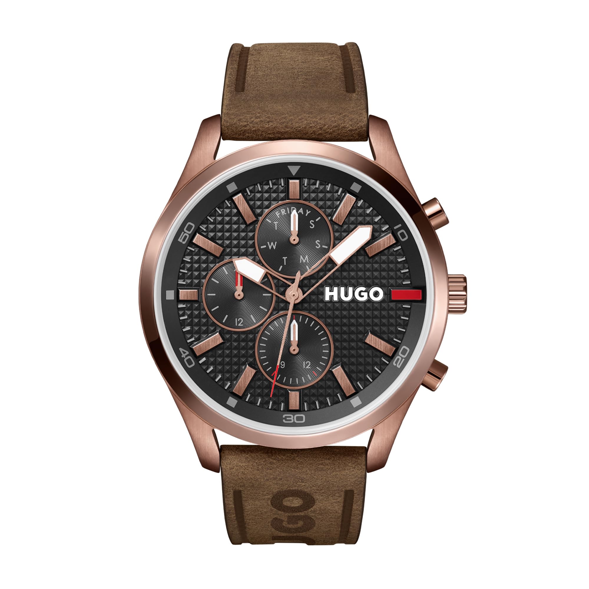 HUGO Men's Analog Multifunction Quartz Watch - Chase Collection with Brown Leather Strap (Model 1530162) | Perfect for Business, Casual & Formal Occasions