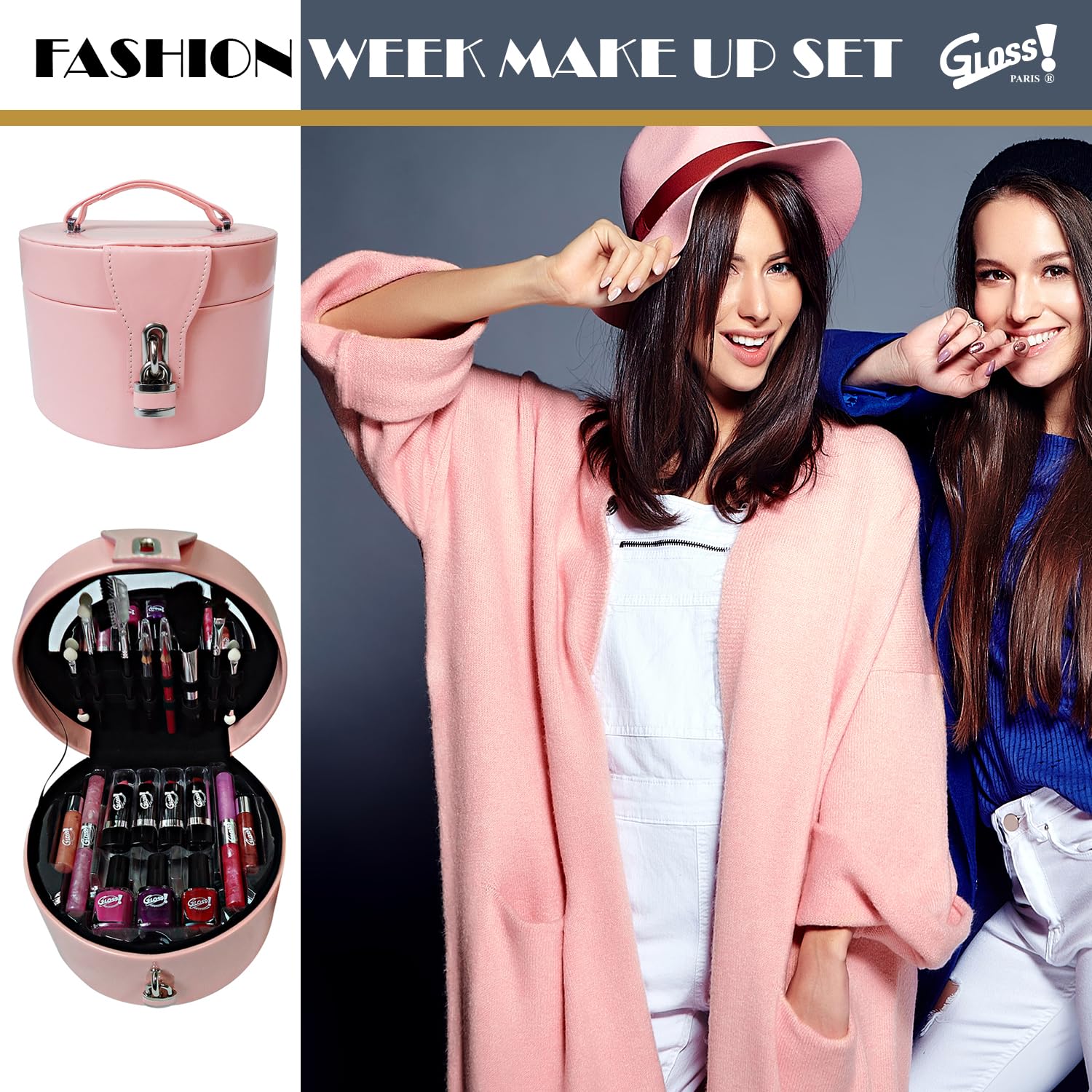 Glam Pink Makeup Case - 33 Piece Cosmetic Organizer with Mirror - Perfect Gift for Women, Christmas, Birthday & Travel - Portable Makeup Storage Box for Home & On-the-Go
