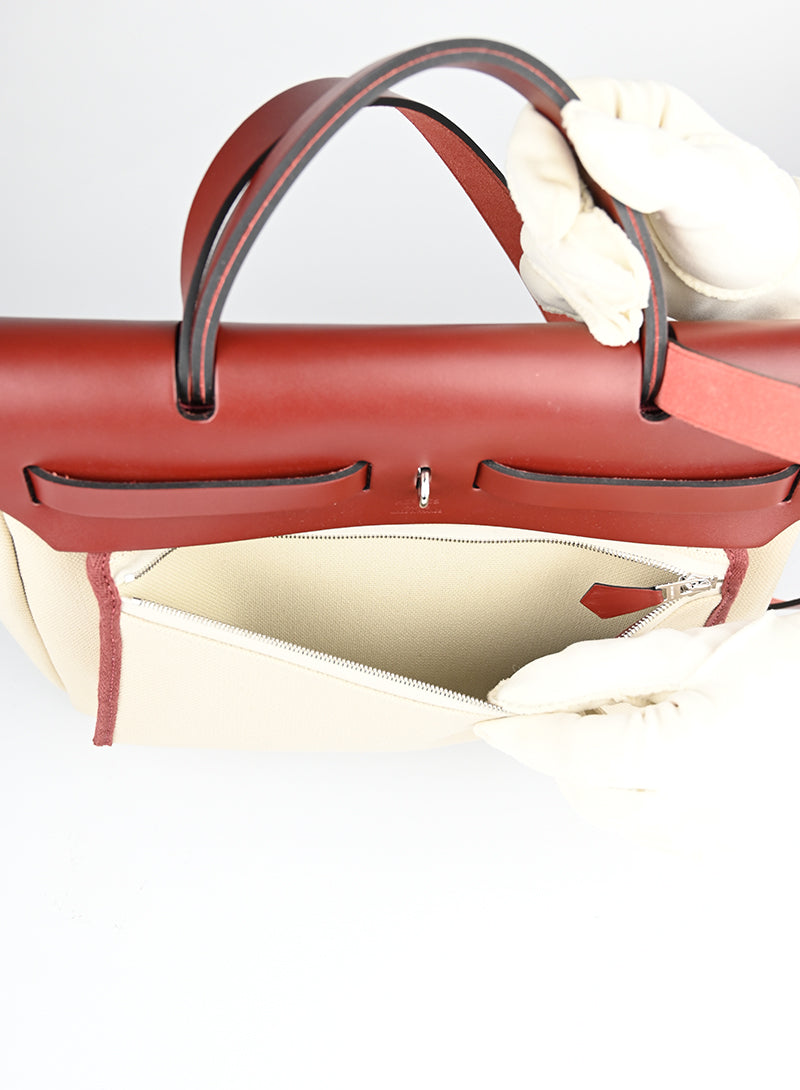 Hermès Herbag 29 Shoulder Bag - Beige & Brick Leather Crossbody Bag for Women | Luxury Handbag for Work, Travel & Everyday Use