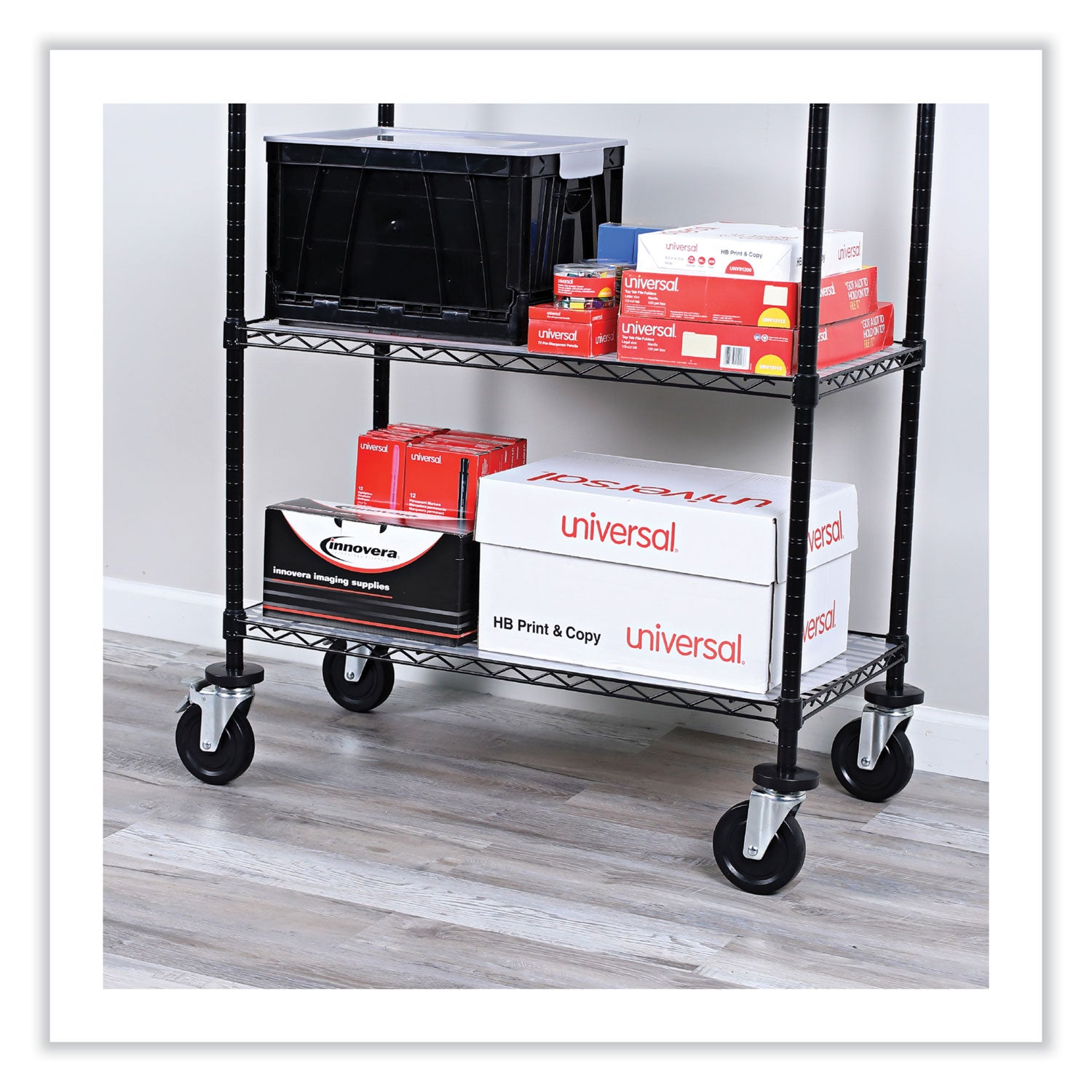 **Alera® Wire Shelving Casters with Hooded Design - 5-Wheel Set (2 Locking, Black) for Secure Mobility in Warehouses & Retail Storage**