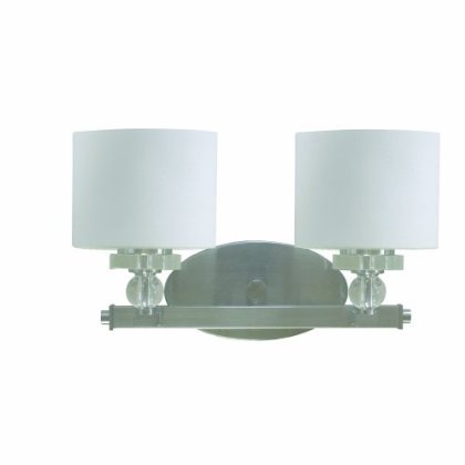 Mitchell Peak 2-Light Bathroom Vanity Light Fixture - Satin Steel Finish with Dove White Glass Shades - Perfect for Modern Bathroom, Powder Room, and Dressing Area Lighting
