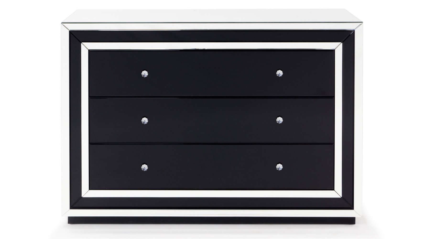 ZURI Furniture Malibu Contemporary Mirrored Accent Chest - 3 Soft Close Drawers in Clear & Smoked Black - Modern Bedroom Dresser for Storage & Organization - Perfect for Bedroom, Living Room or Entryway Decor