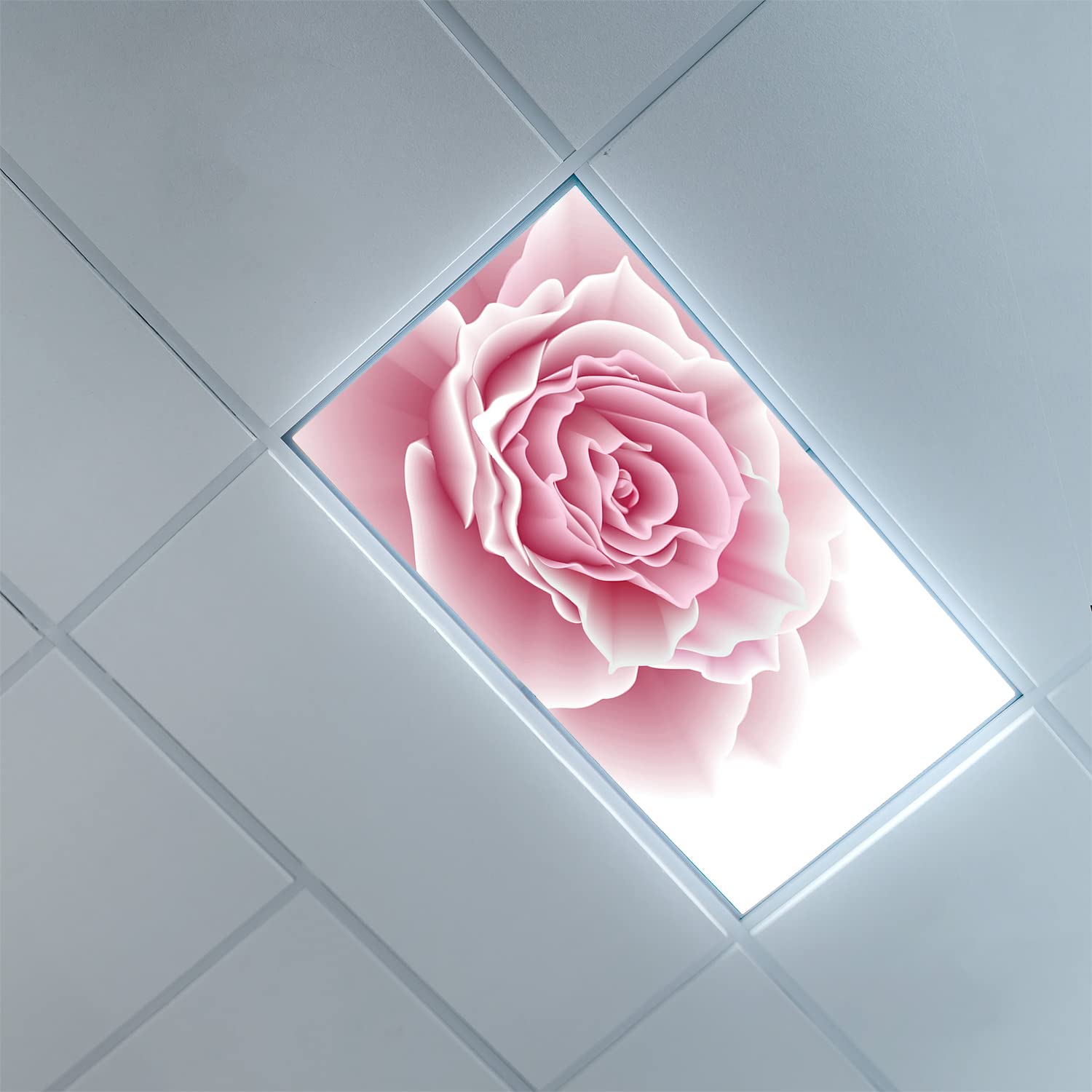 Fluorescent Light Covers for Ceiling - 2ft x 4ft LED Light Diffuser Panels with Pale Pink Pattern - Decorative Drop Ceiling Light Filters (Pale Pink & White) - Perfect for Office, Classroom, and Home Lighting
