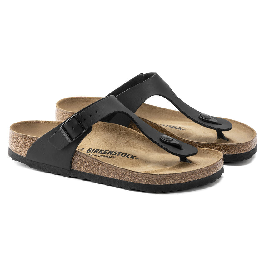 Birkenstock Gizeh Birko-Flor Classic Footbed Sandals for Women - Comfortable Black Leather Sandals for Walking, Travel & Everyday Wear