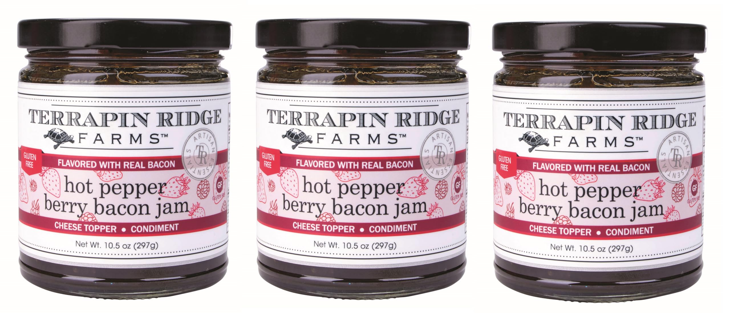 Terrapin Ridge Farms Hot Pepper Berry Bacon Jam - 3 Pack (10.5 oz Each) | Gourmet Spread for Burgers, Charcuterie Boards & Breakfast Toast | Sweet & Spicy Glaze for Meats & Appetizers