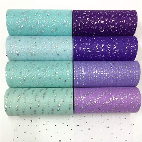 2 Rolls 25 Yards Glitter Sequin Tulle Fabric - 6 Inch Wide Tulle Roll Spool for DIY Tutu Skirts, Baby Girl Dresses, Wedding Decor & Table Centerpieces (Fluorescent Yellow) - Perfect for Party Decorations, Bridal Showers & Craft Projects