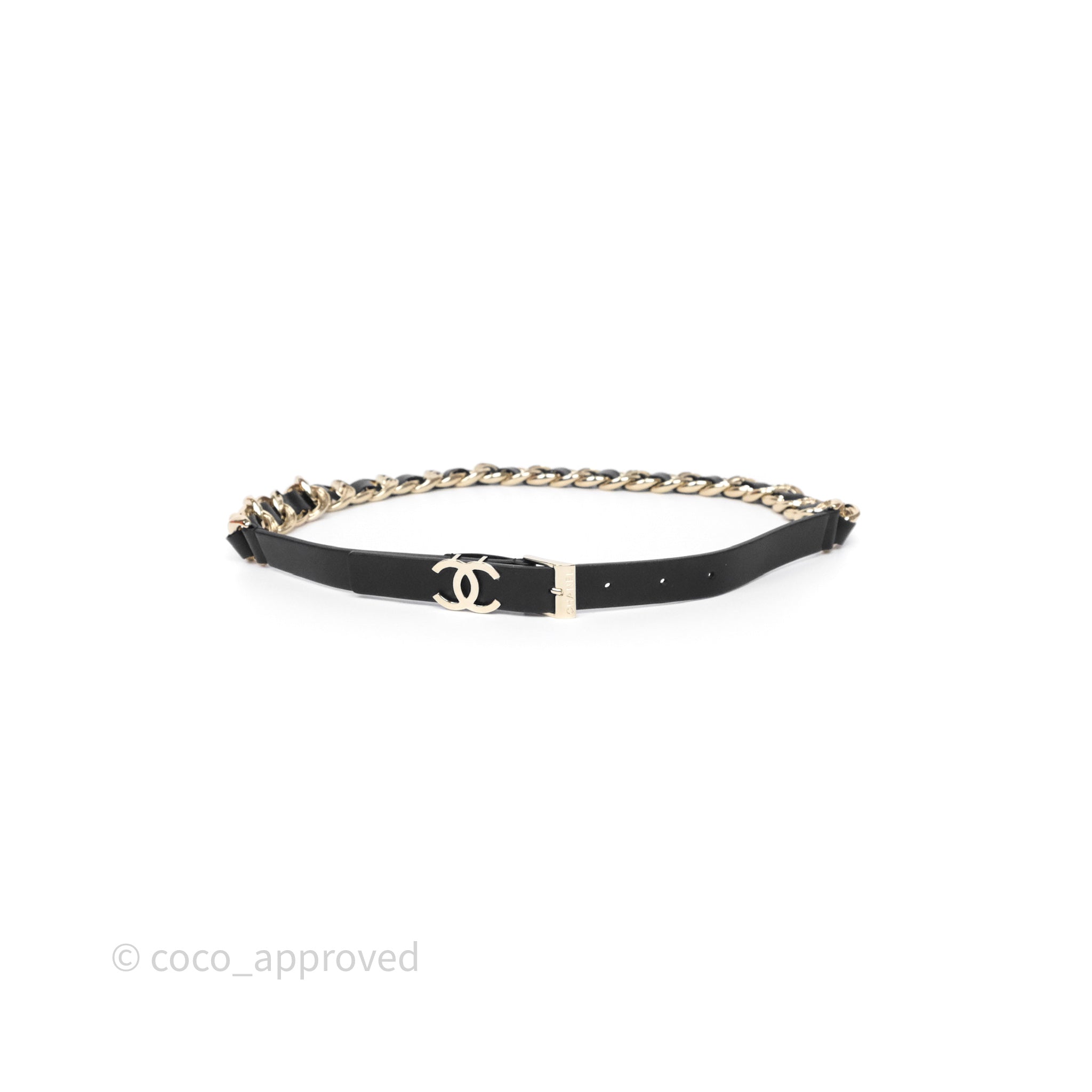 Chanel CC Woven Chain Black Leather Belt with Gold Hardware - Luxury Women's Fashion Accessory for Parties & Formal Events