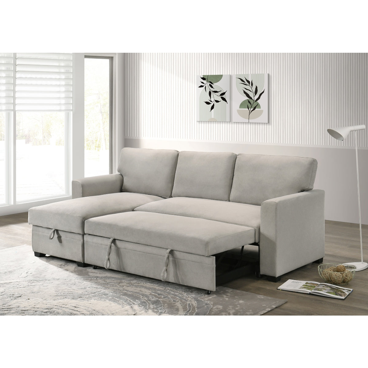 Beige 2-Piece Sectional Sofa with Pull-Out Sleeper & Reversible Storage Chaise - Perfect for Small Spaces, Guest Rooms, and Cozy Living Rooms