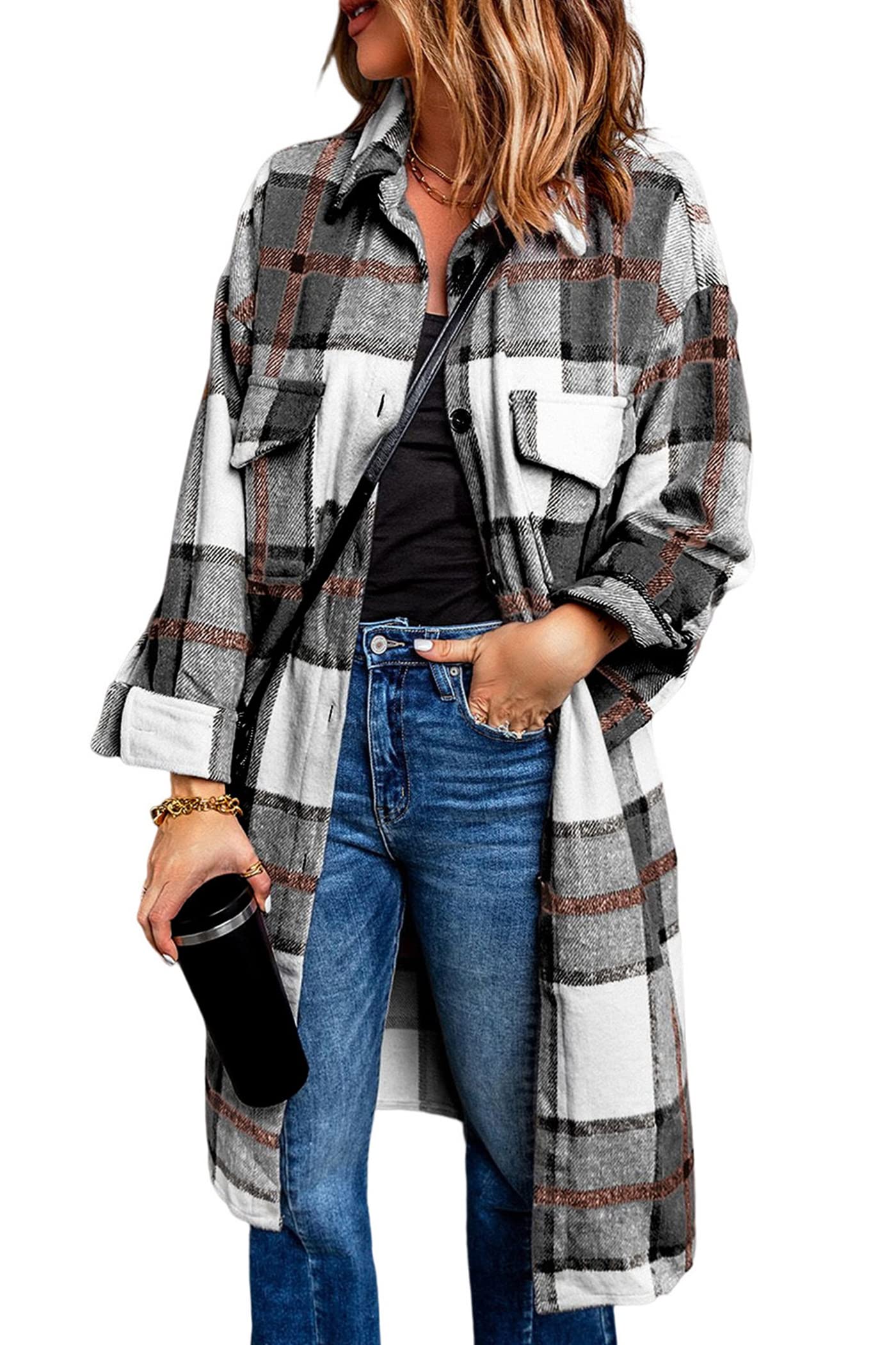 PRETTYGARDEN Women's 2025 Plaid Shacket Jacket - Long Sleeve Button Down Shirt & Winter Wool Coat | Fashion Outerwear for Fall, Winter & Layering Outfits