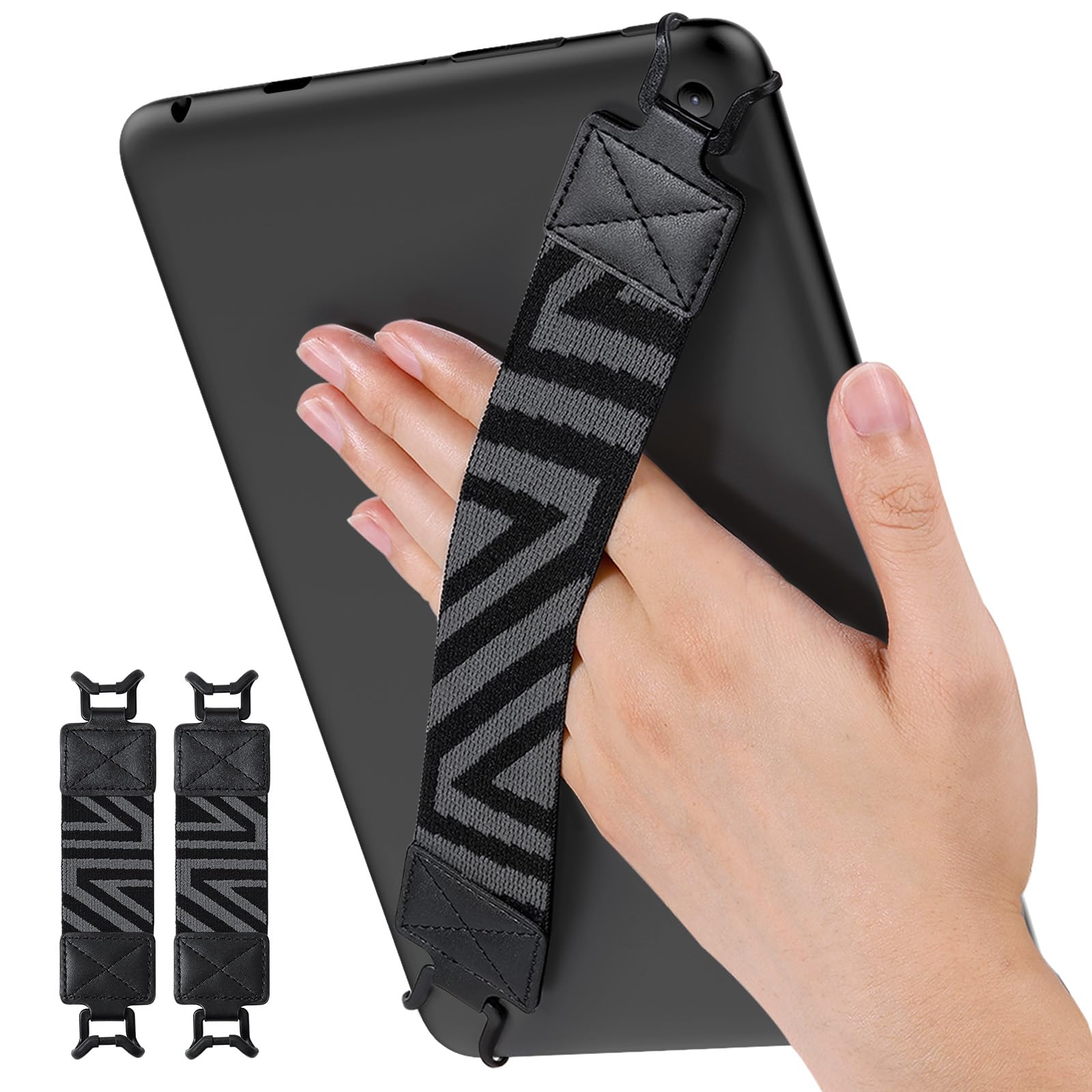 MoKo Security Hand-Strap for 9-11 Inch Tablets - Compatible with iPad Pro/Air, Kindle Fire HD, Samsung Galaxy Tabs | High-Elasticity Finger Grip Holder (2-Pack, Black) - Perfect for Gaming, Reading, and On-the-Go Use