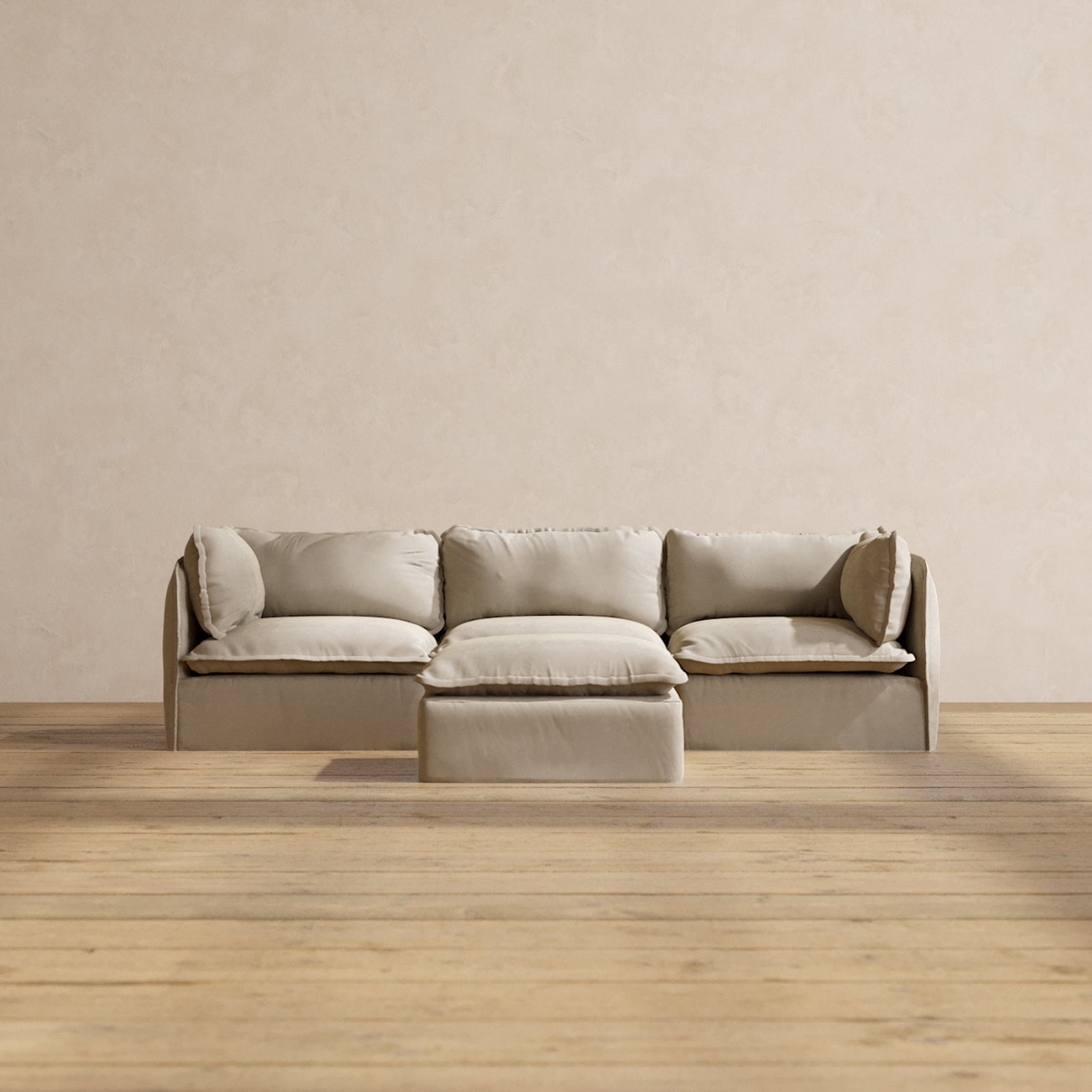 Modular Performance 3-Seater Sofa with Ottoman in Dune Color | Modern Linen Blend Fabric | Perfect for Living Room, Lounge & Family Room Relaxation