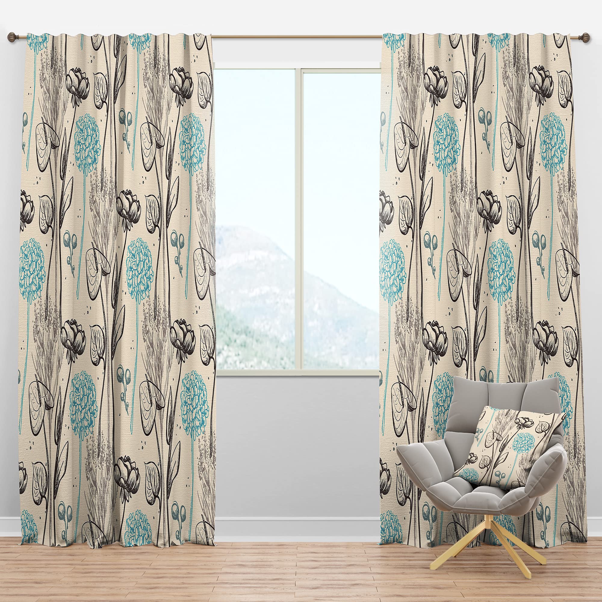 DesignQ Blackout Curtains Vintage Floral Pattern - Thermal Insulated Room Darkening Window Drapes for Bedroom & Living Room - Single Panel 52x120 Inches - Perfect for Light Control, Privacy & Energy Saving