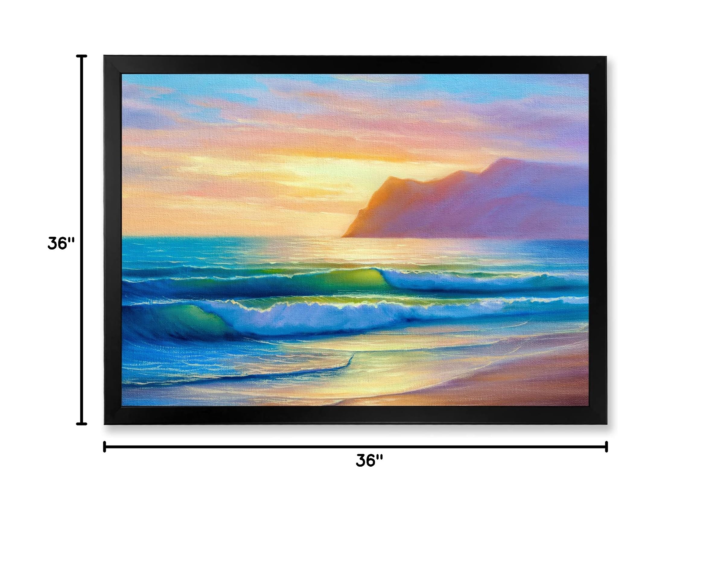 DesignQ Morning Sunlight On The Sea Waves IV - Coastal Framed Wall Art Painting for Living Room, Bedroom & Office Decor | Nautical Beach Theme Home Decoration