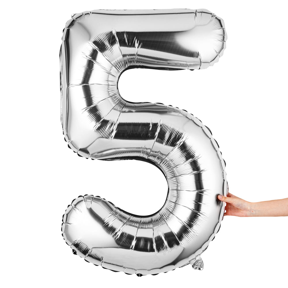 Balloonify Silver Mylar Number 5 Balloon - 40 Inch Large Foil Balloon for Birthday Parties, Anniversaries & Celebrations - 1 Count Box