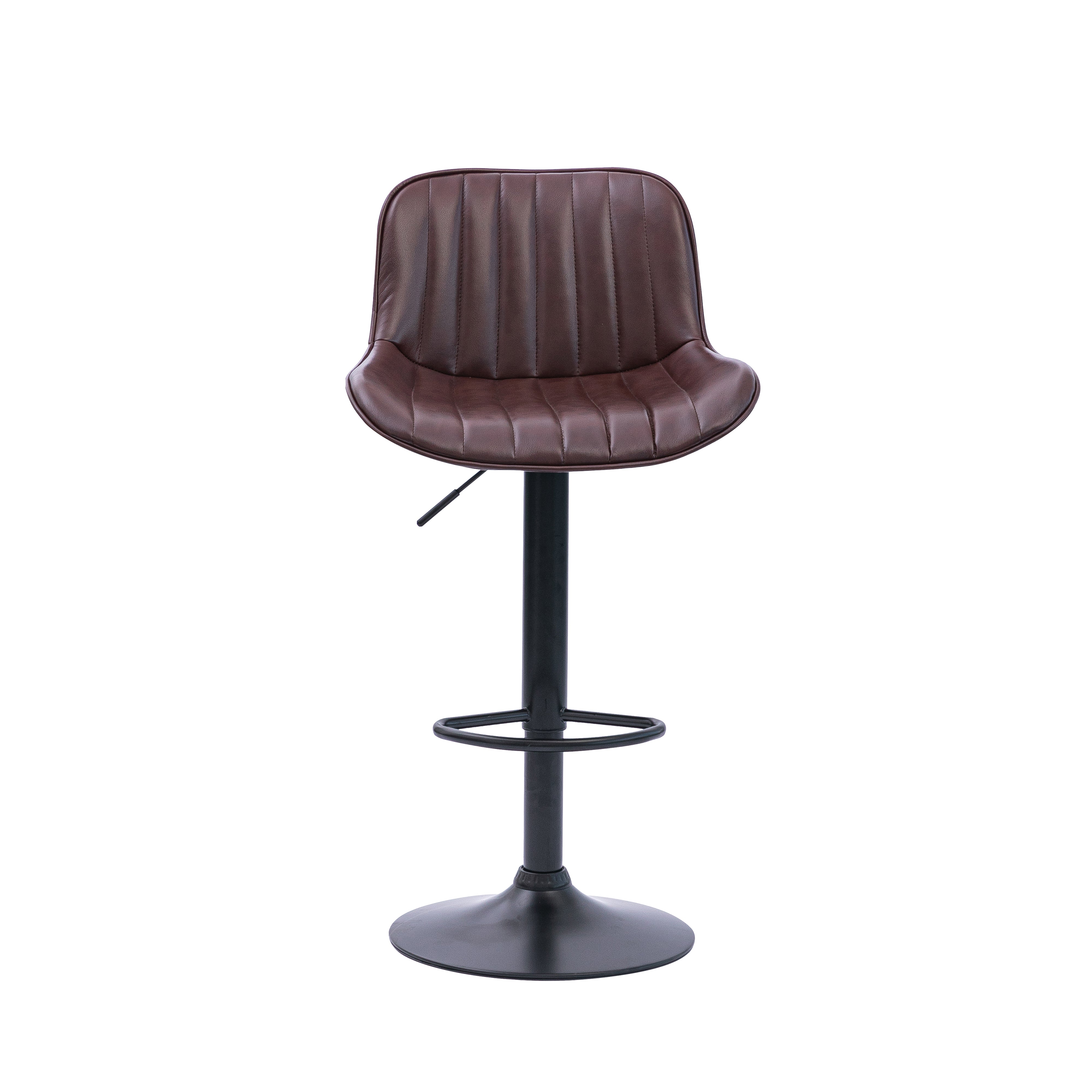 Urban Style Black Metal Brown PU Bar Stools with Gas Lift - Set of 2 for Kitchen Island, Breakfast Nook & Home Bar Seating