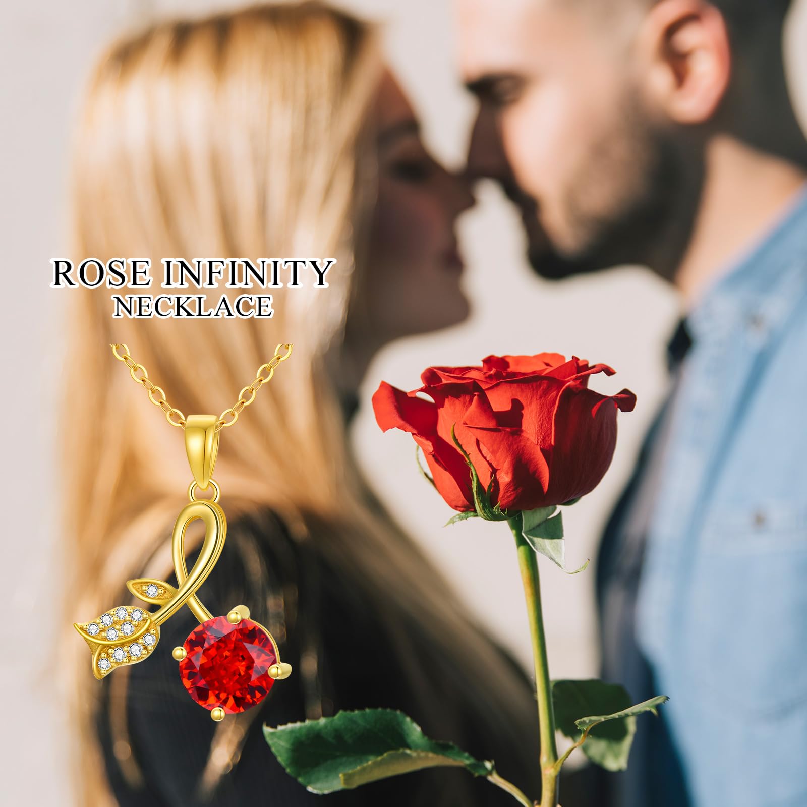 14K Solid Yellow Gold Rose Infinity Pendant Necklace for Women - 16+2 Inch Adjustable Chain, Elegant Jewelry Gift for Birthday, Christmas, Mother's Day - Perfect for Weddings, Anniversaries & Romantic Occasions
